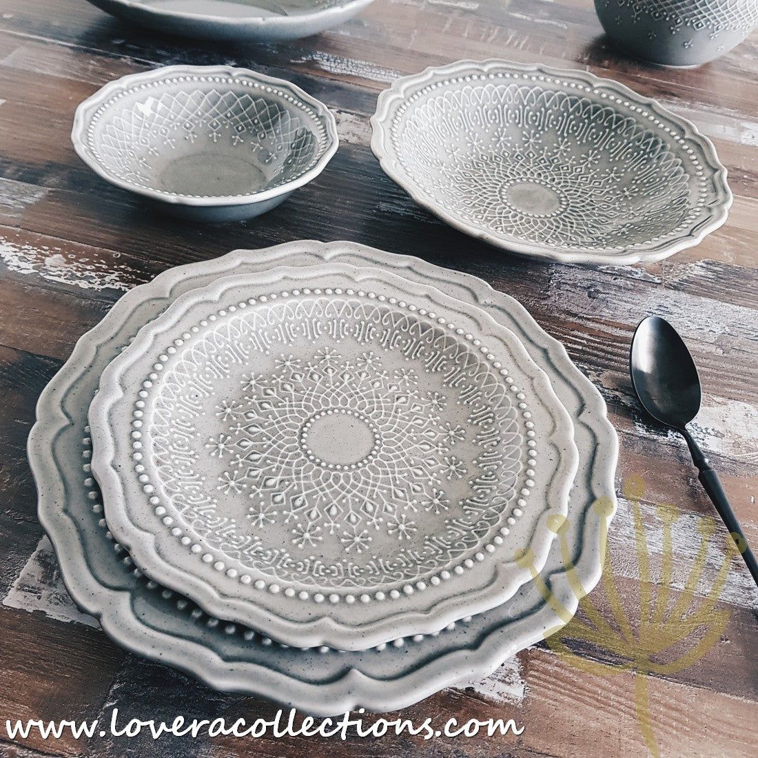 French Lace Dinnerware Set - Elegant Porcelain Plates & Bowls for Formal Dining, Wedding Reception & Holiday Table Setting (50% Off Limited Time Sale)