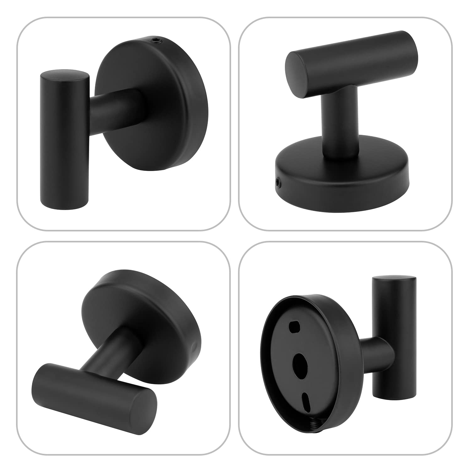 4 Pack Black Stainless Steel Towel Hooks - Bathroom & Coat Holder for Robes & Clothes
