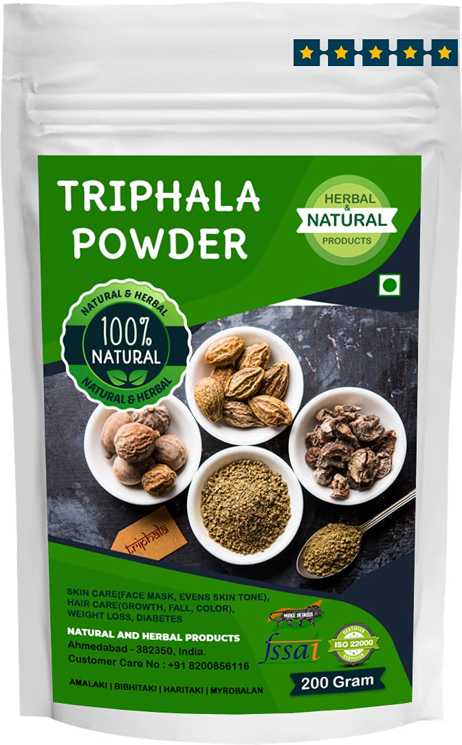 Organic Triphala Powder - Amalaki, Bibhitaki, Haritaki | Natural Skin Care (Face Mask, Brightening, Even Tone), Hair Growth, Weight Management & Immune Support | Ayurvedic Herbal Supplement for Detox, Digestion & Wellness - 200g | Perfect for Daily Wellness Routine & Ayurvedic Remedies
