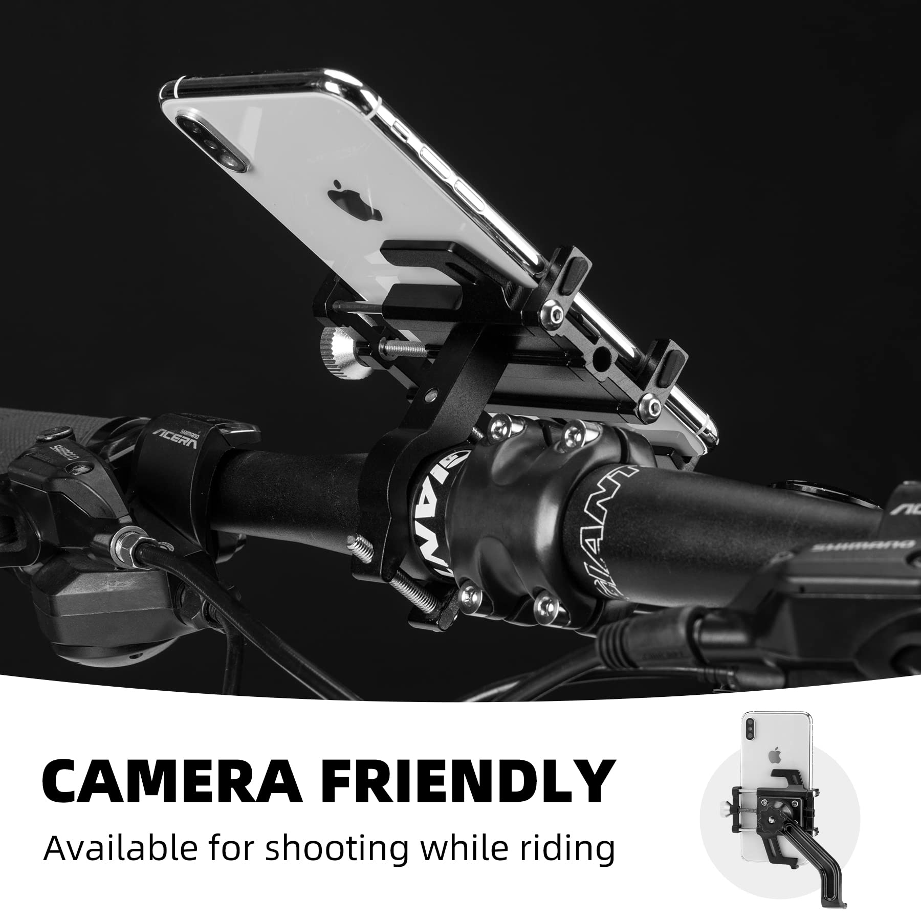 ROCKBROS 360° Rotatable Aluminum Bike Phone Mount - Universal Handlebar Holder for iPhone, Samsung & Smartphones - Perfect for Cycling, Motorcycling & E-Bike Rides