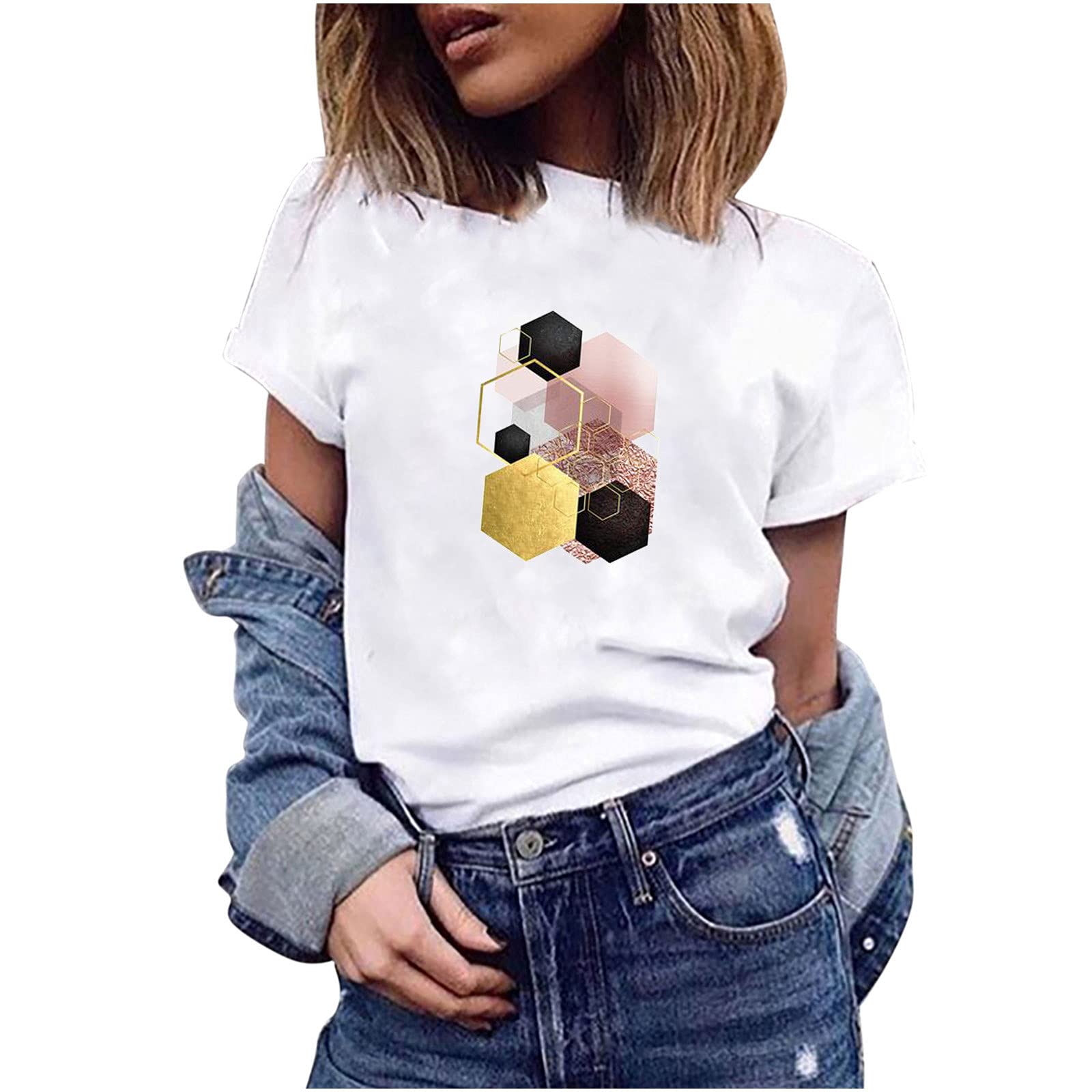 Women's Summer Tops - Loose Fit Short Sleeve Round Neck Cotton T-Shirts | Fashion Printed Casual Tees for Workout & Everyday Wear | Perfect for Yoga, Running, and Street Style Outfits