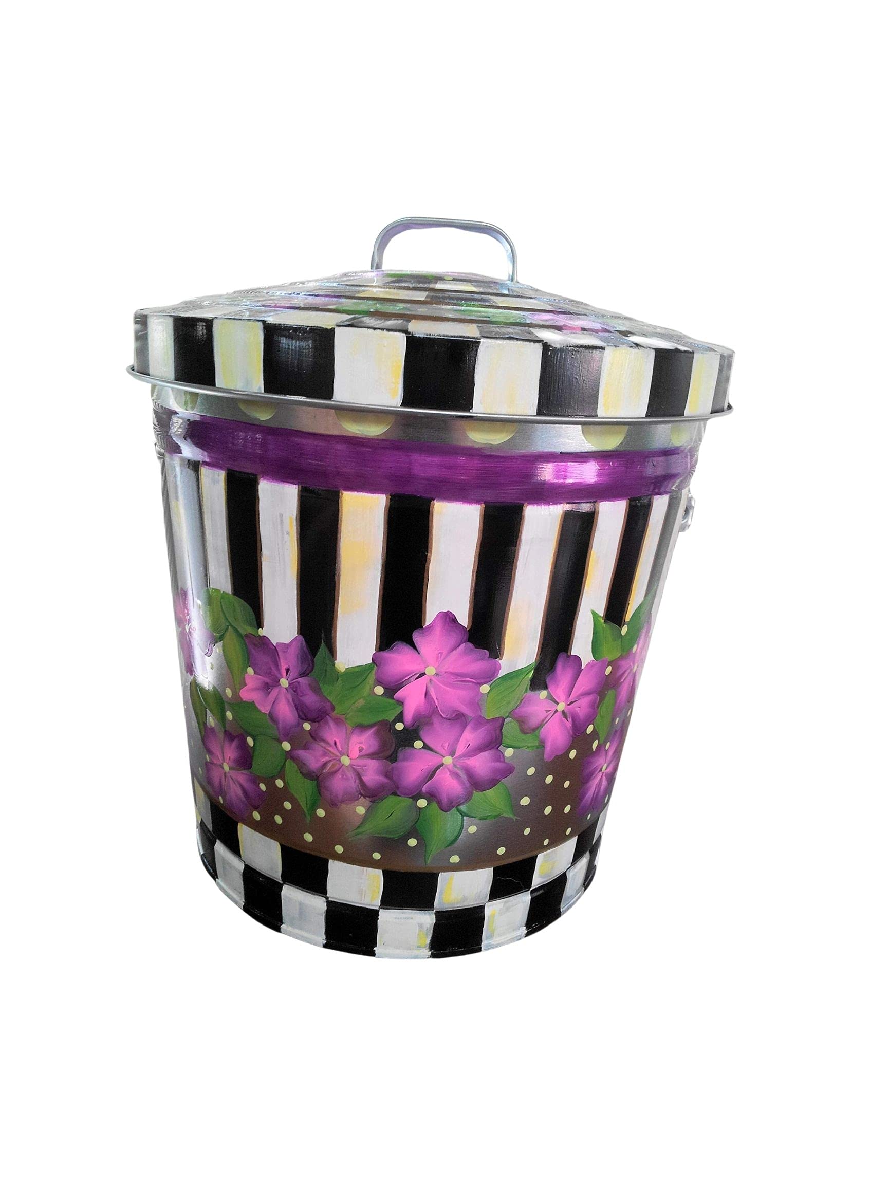 10 Gallon Hand Painted Decorative Trash Can - Elegant Waste Bin for Kitchen, Bathroom & Office - Eco-Friendly Garbage Can with Artistic Designs for Home Decor