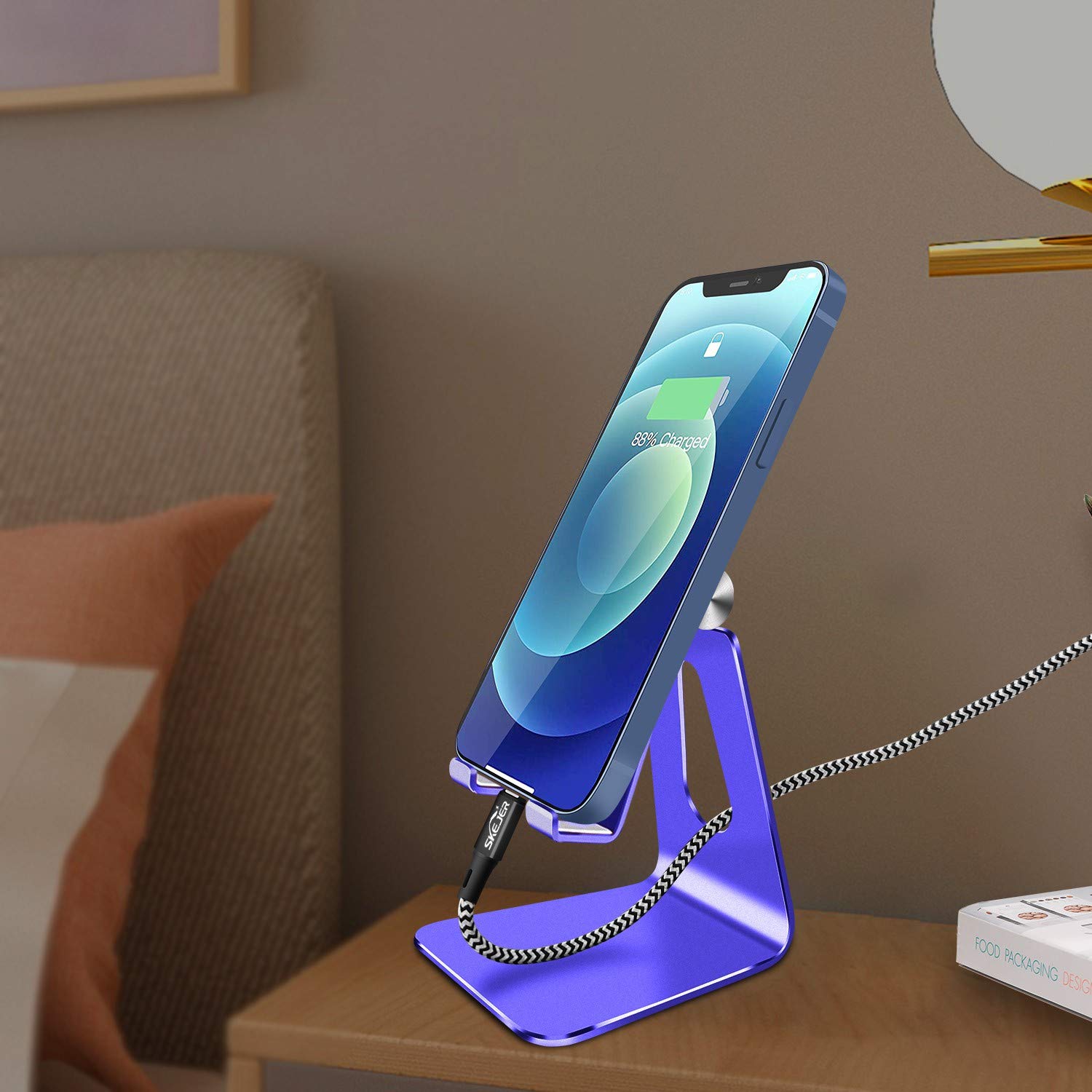 Adjustable Aluminum Phone Stand Holder - Universal Desktop Dock for iPhone 12, iPad, Samsung Galaxy & Google Pixel (Up to 10 inches) - Royal Purple - Perfect for Work, Study & Video Calls