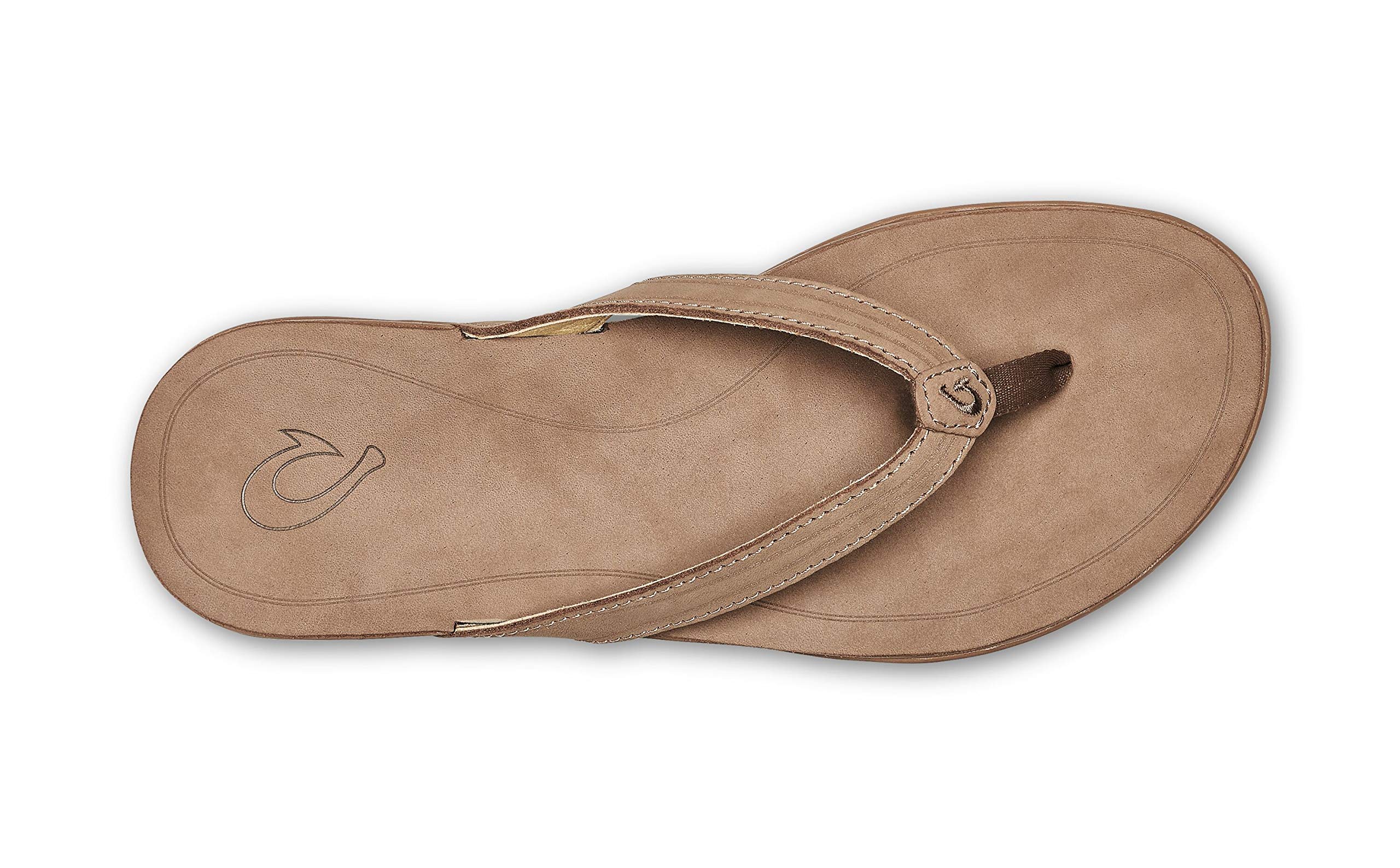 OLUKAI Women's Aukai Leather Flip Flop Sandals - Soft Comfortable Beach Slides with Non-Marking Outsoles | Lightweight & Supportive for All-Day Wear | Perfect for Pool, Vacation & Summer Outfits