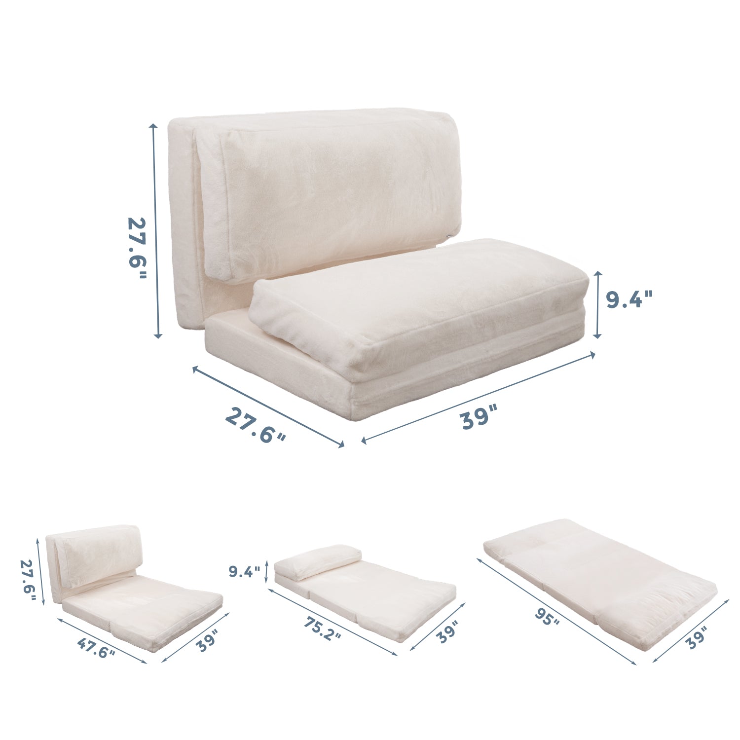 MAXYOYO Bean Bag Folding Sofa Bed - Extra Thick Floor Mattress with Washable Faux Fur Cover | Perfect for Living Room, Bedroom, Dorm & Game Room Lounging