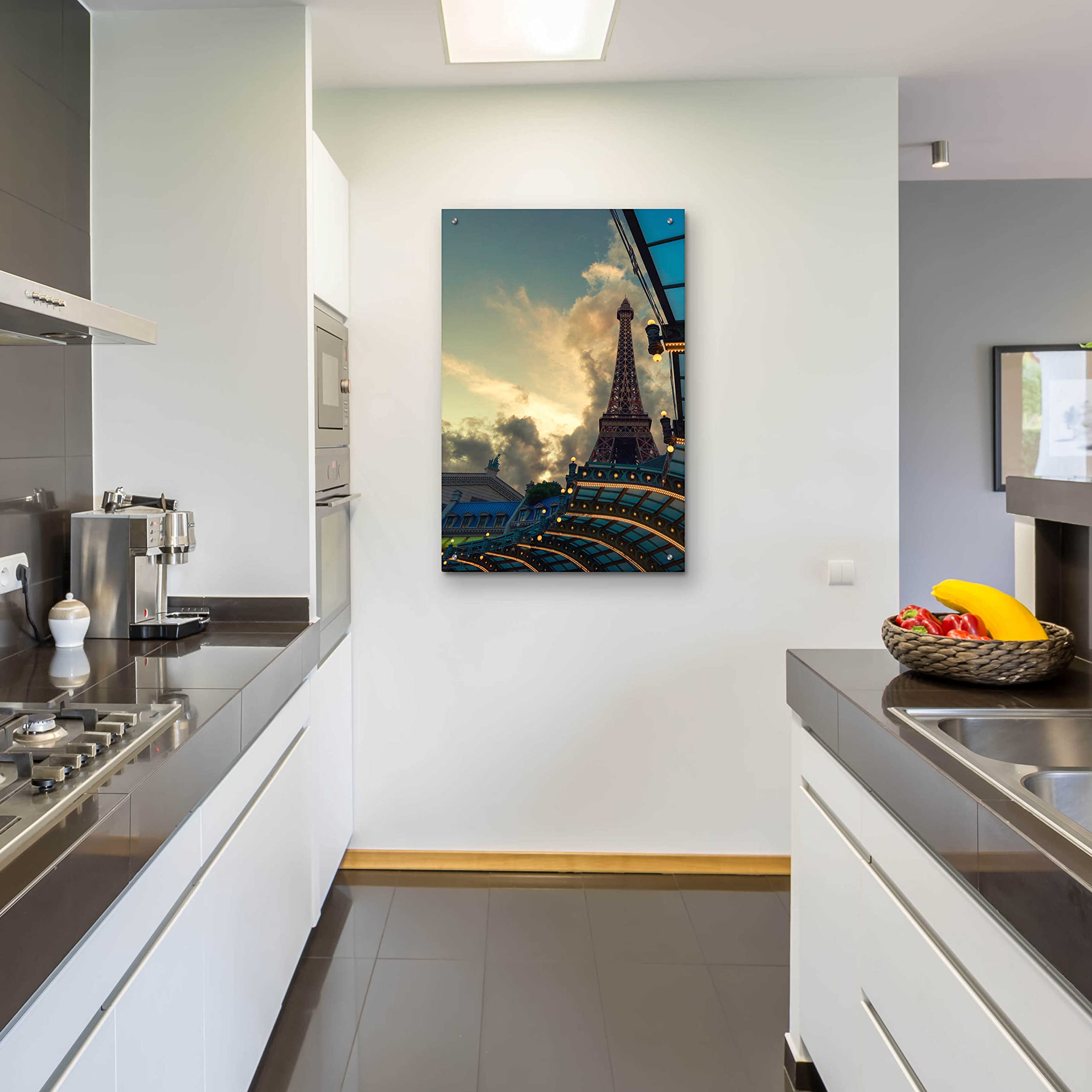 Eiffel Vegas Acrylic Glass Wall Art by Sebastien Lory - 24x36 Inch Modern Canvas Painting for Living Room, Bedroom & Office Decor