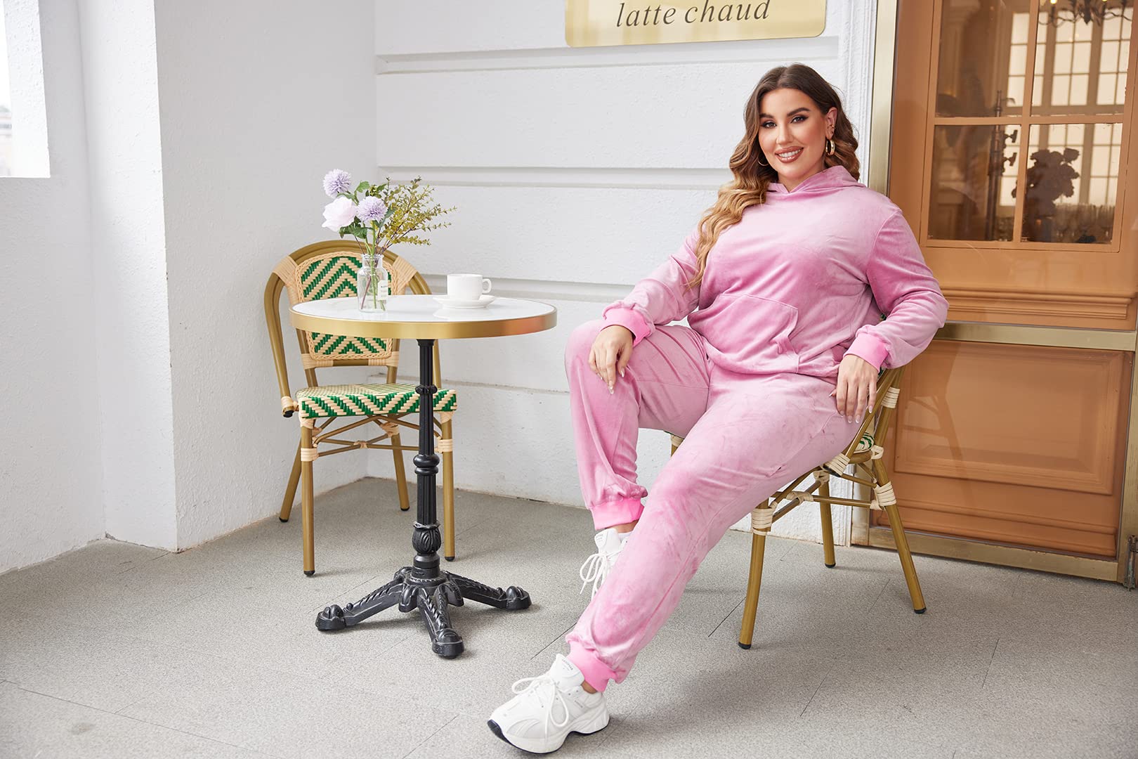 IN'VOLAND Plus Size Women's 2-Piece Velour Tracksuit Set - Soft Pullover Hoodie & Comfortable Sweatpants with Pockets | Lounge Wear, Casual Outfits, Gym Clothes & Home Relaxation