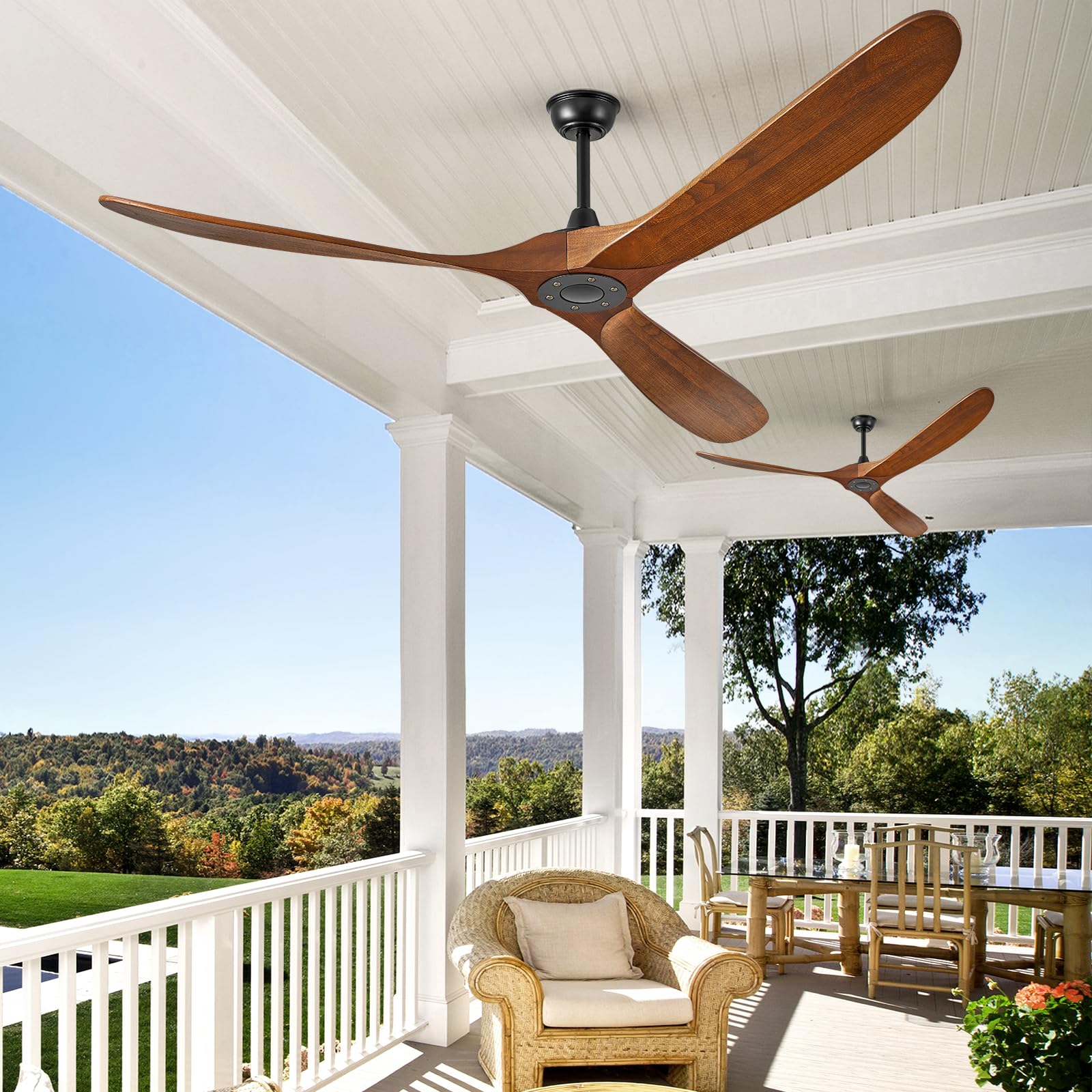 72 Inch Outdoor Ceiling Fan No Lights - ABZ 3-Blade Solid Wood Ceiling Fan with Remote Control for Patio, Living Room, Bedroom, Porch - Perfect for Cooling Large Spaces and Enhancing Home Decor