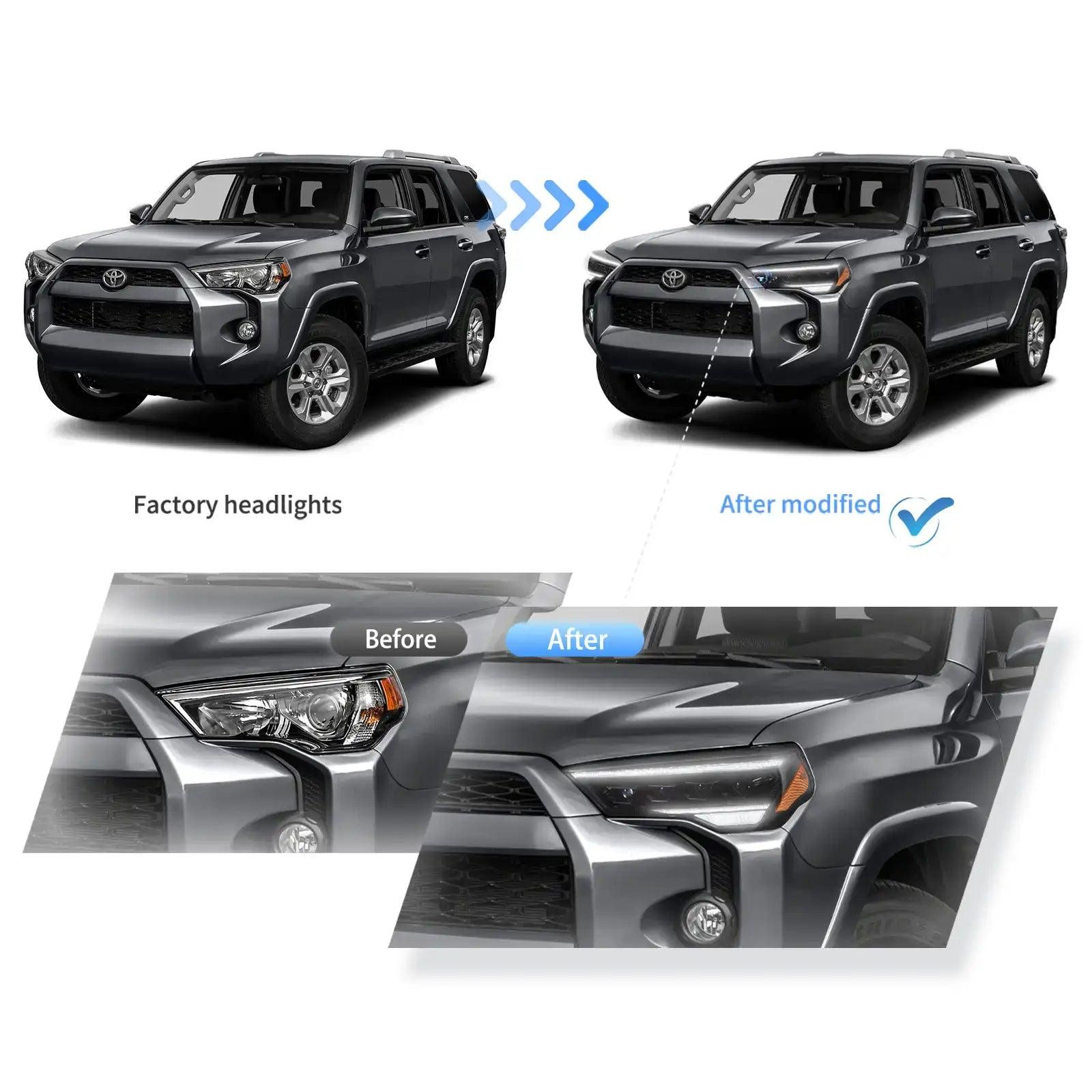 High-Performance LED Headlight Assembly 4Pcs with Projector Upgrade for 2014-2024 Toyota 4Runner - Durable Replacement Headlights for Night Driving, Off-Road Adventures & Enhanced Visibility