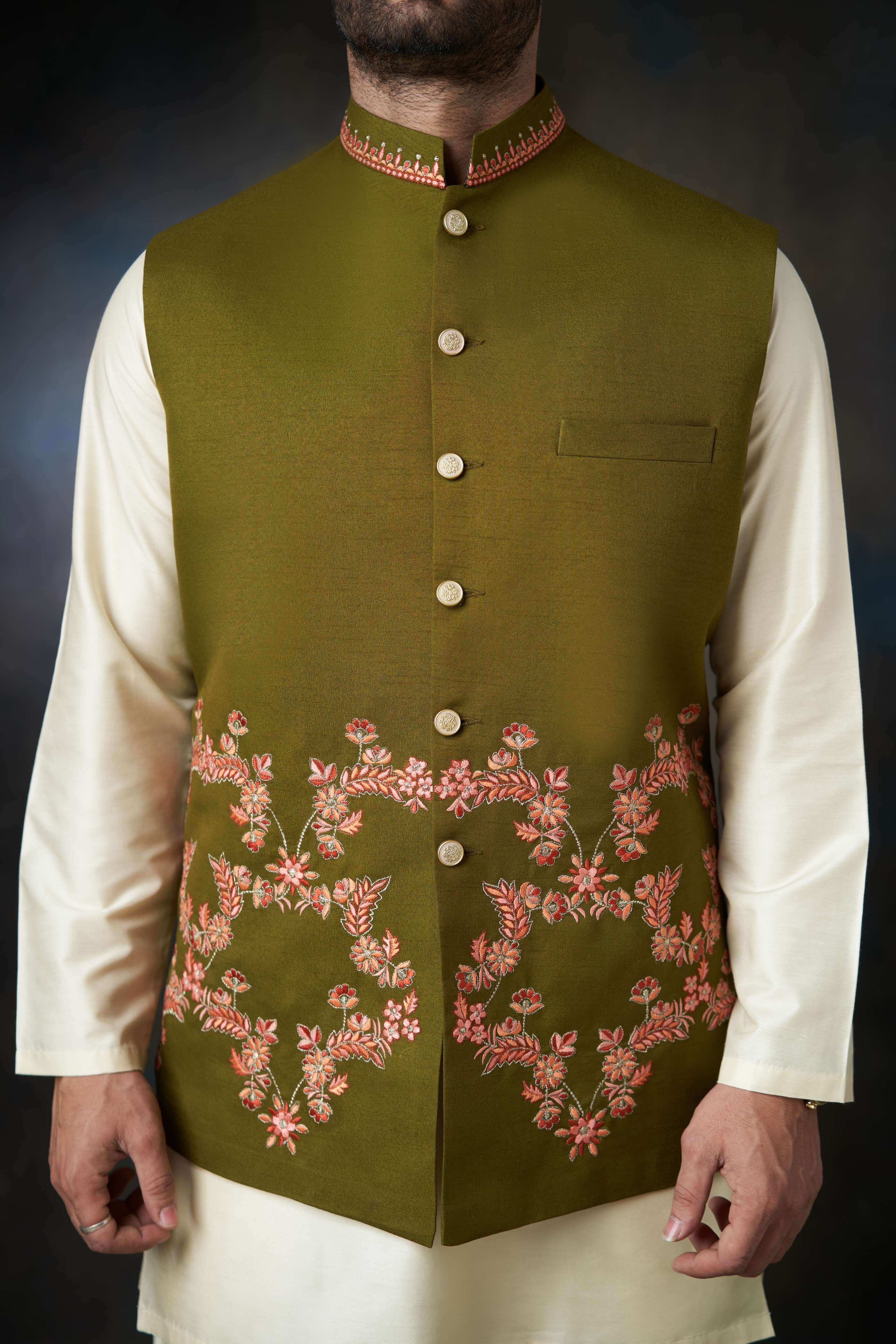 Handcrafted Dark Olive Green Embroidered Waistcoat for Women | Vintage Style Formal Vest | Perfect for Weddings, Parties & Office Wear