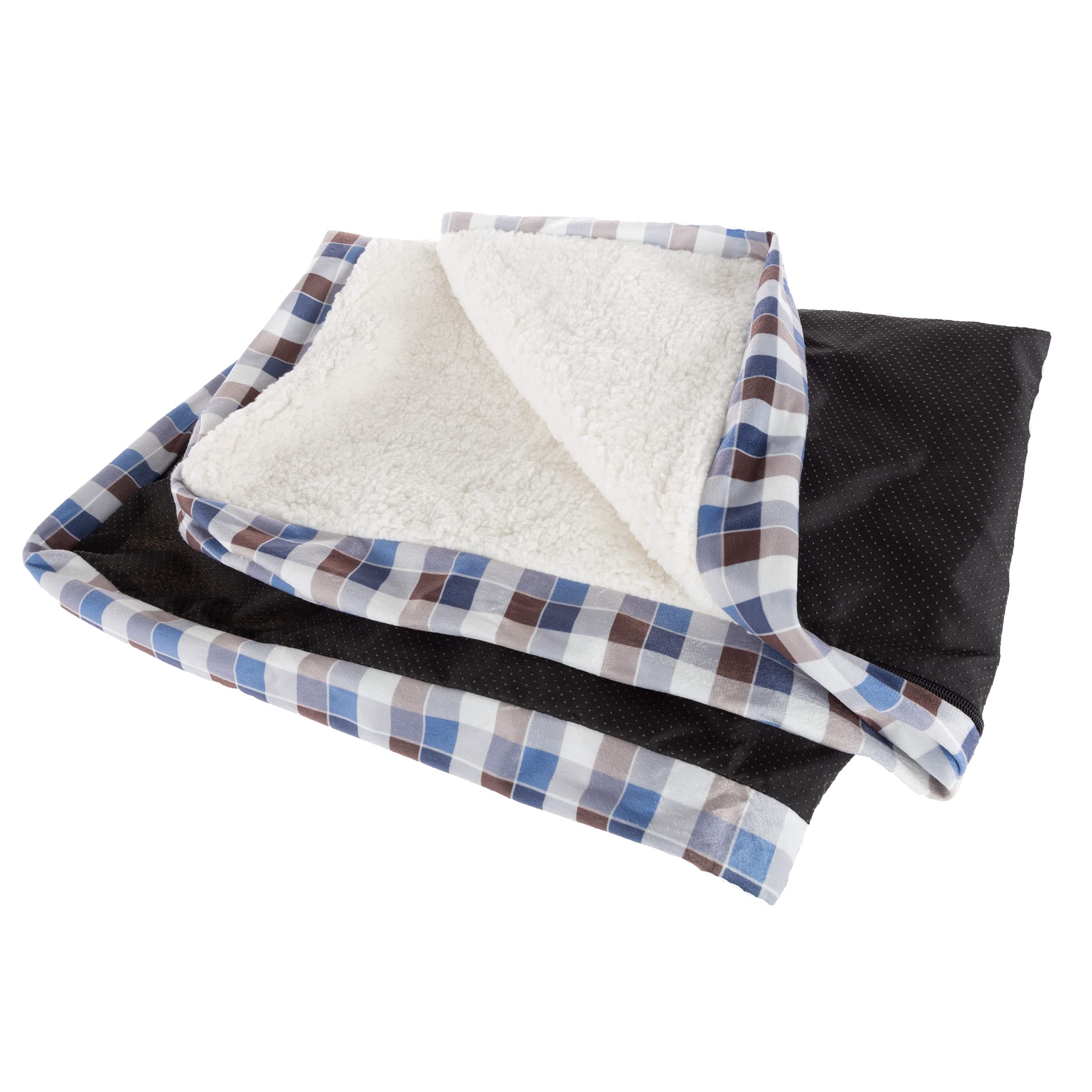 PETMAKER Washable Dog Bed Replacement Cover - Soft Sherpa Top & Non-Slip Bottom, Brown/Blue Plaid - Perfect for Small Dogs & Pets - Ideal for Crates, Kennels & Home Use