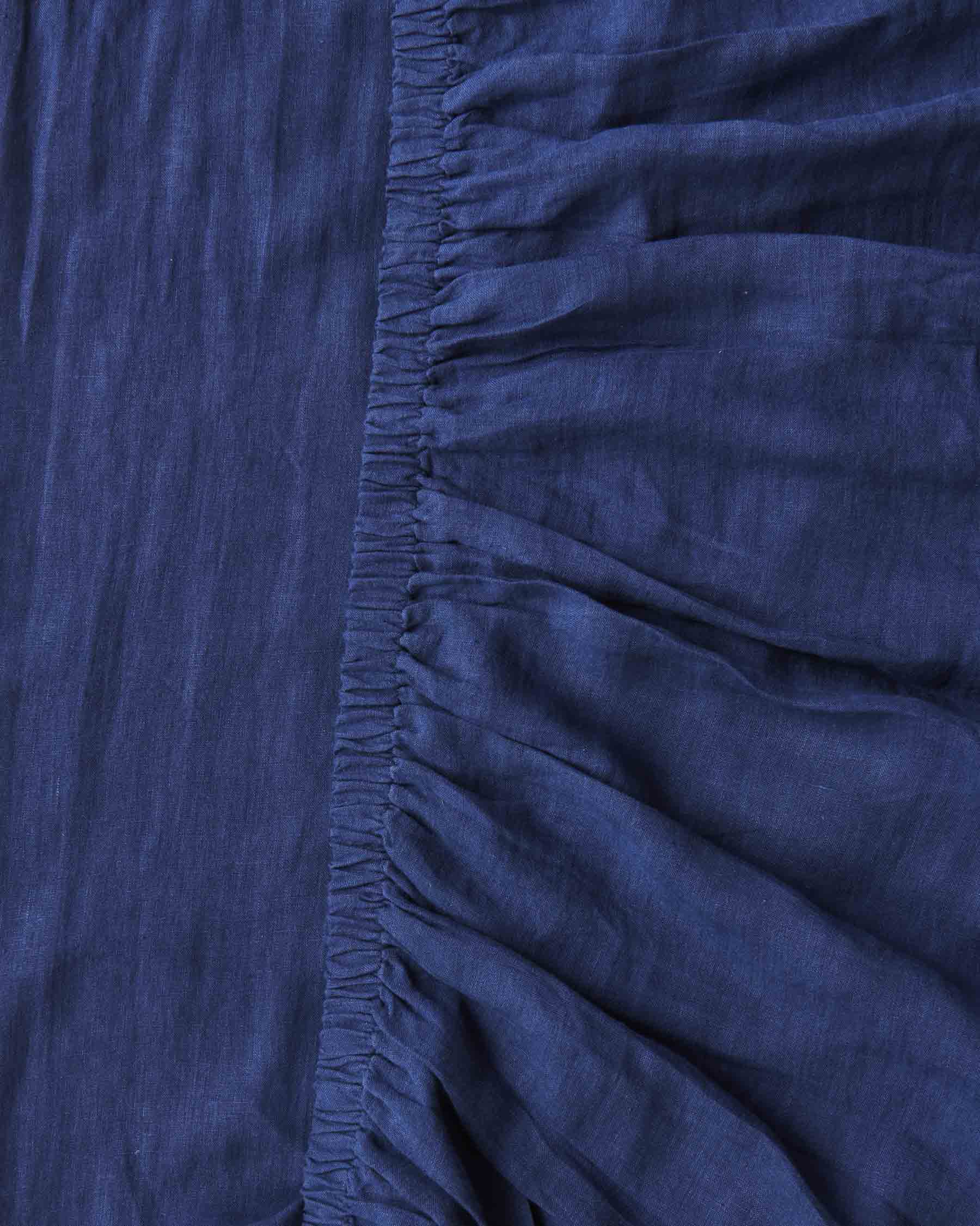 Premium Indigo Linen Fitted Sheet - Queen Size, Deep Pocket 18