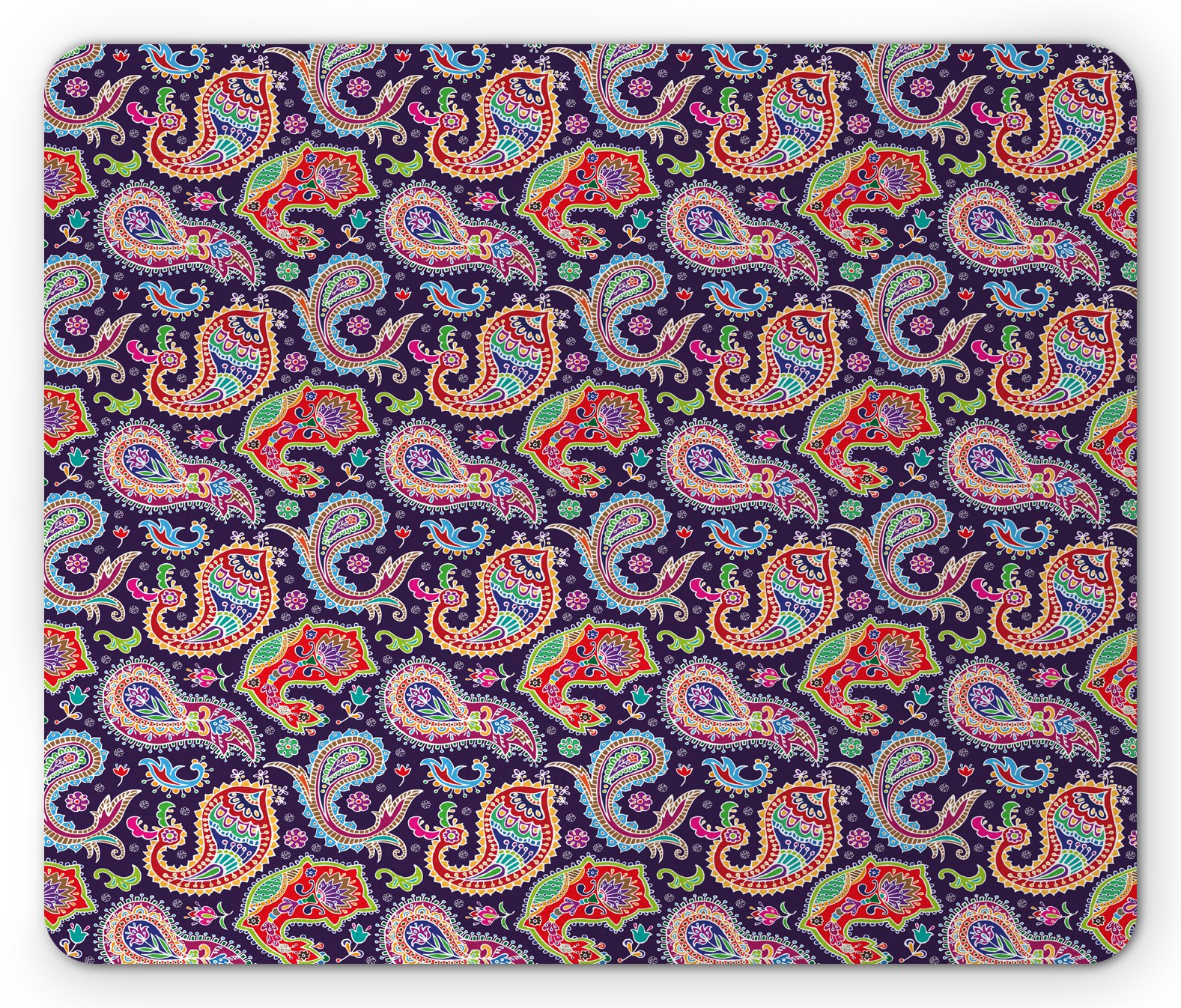 Ambesonne Retro Paisley Mouse Pad - 1960s 1970s Hippie Style Geometric Floral Design, Non-Slip Rubber Base, Standard Size Purple Mouse Mat for Office & Gaming Computers