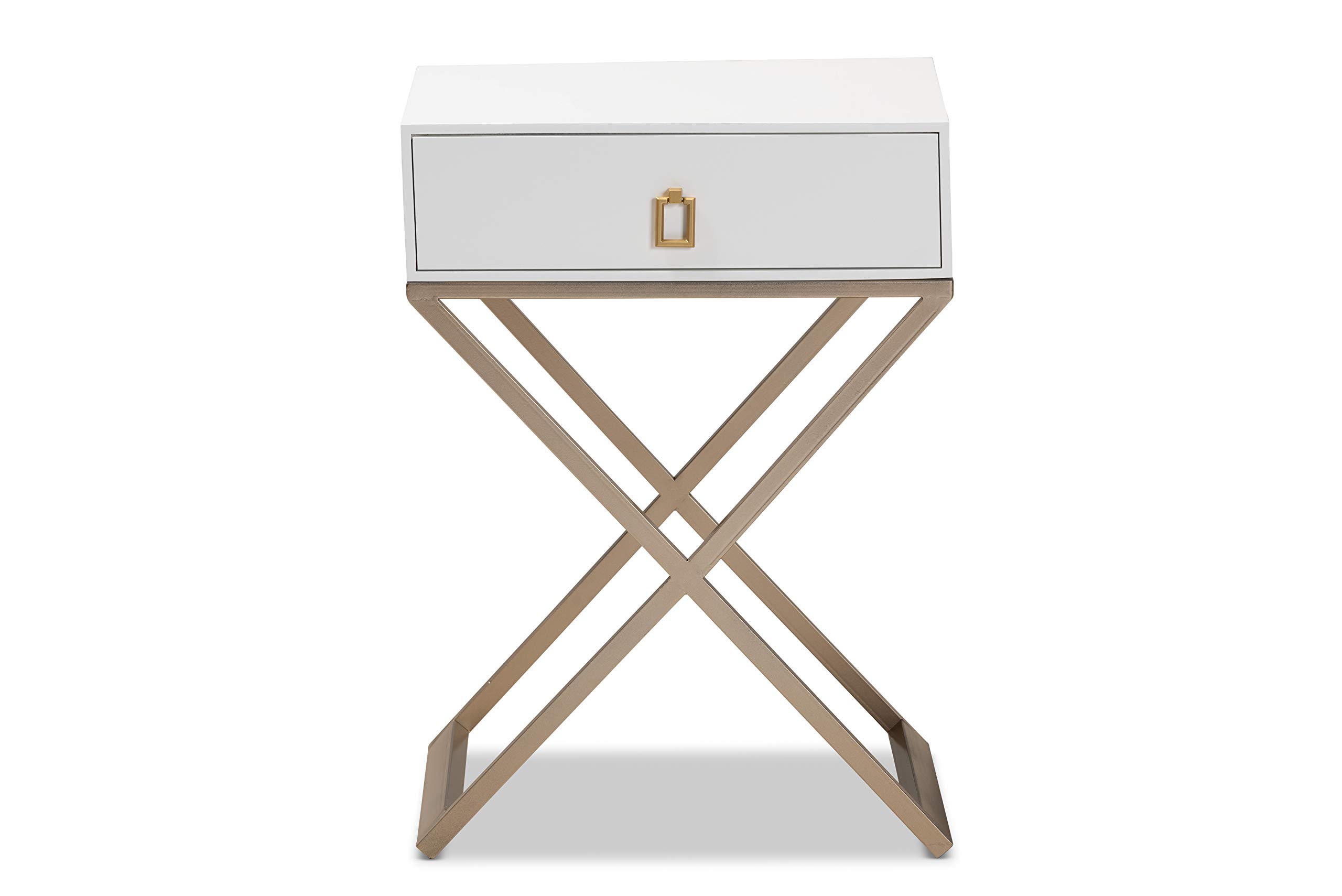 Baxton Studio Modern Nightstand - White, Brass & Gold Finish Bedside Table for Bedroom, Living Room & Guest Room - Stylish & Functional Storage Solution