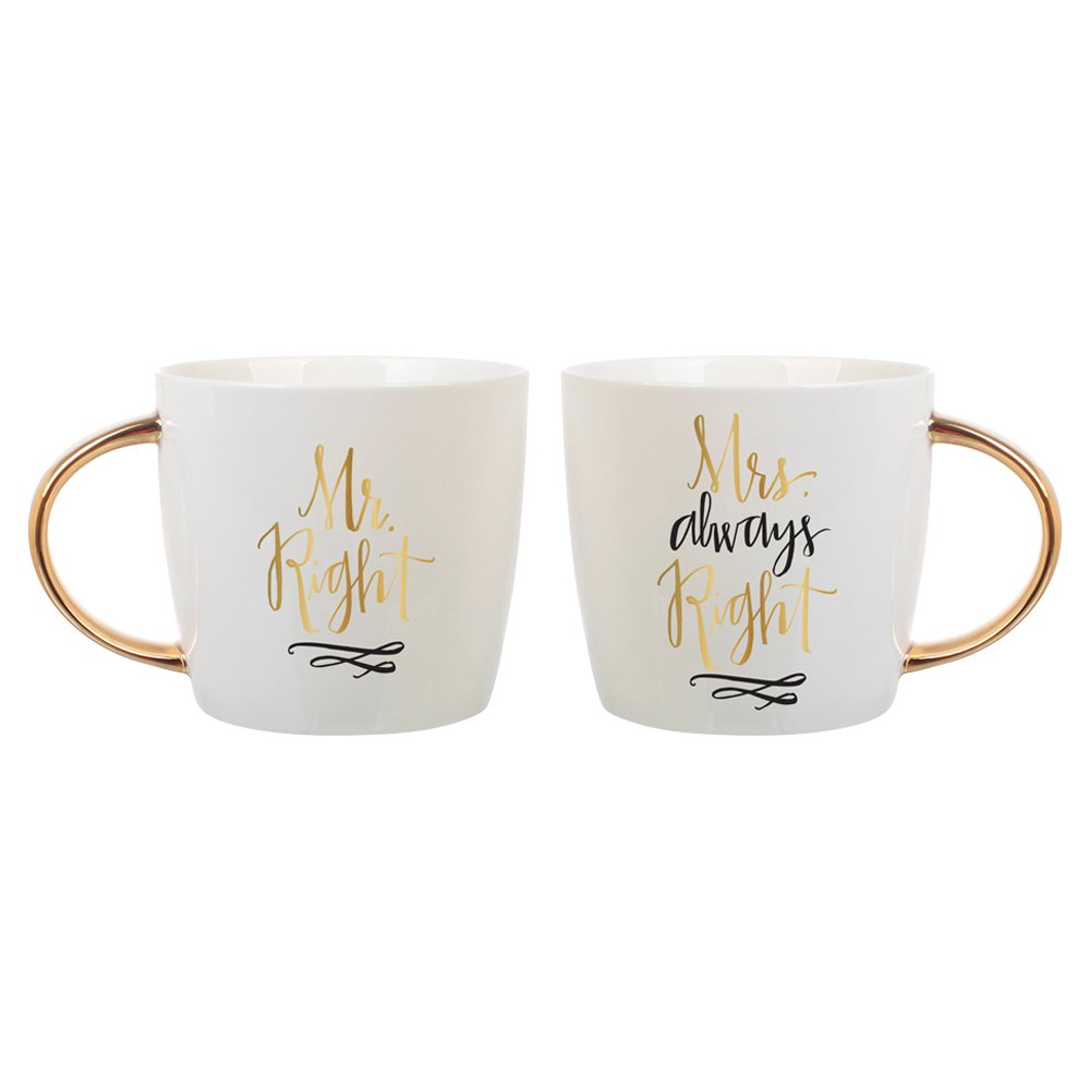 Slant Collections 14-Oz Coffee Mugs Set of 2 - Mr. Right & Mrs. Always Right Couple Mugs (10-04810-001) - Perfect for Anniversary Gifts, Couples Coffee Time & Romantic Kitchen Decor