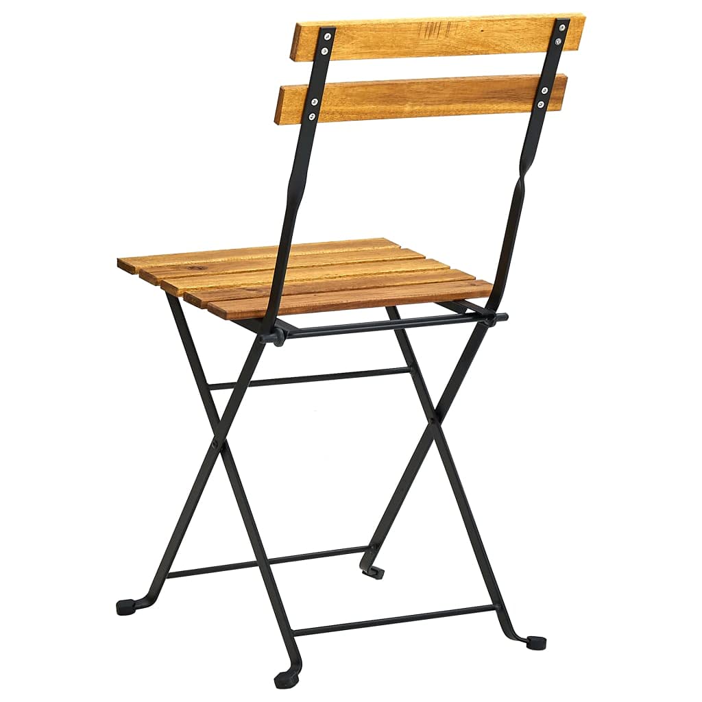 Solid Acacia Wood 3-Piece Folding Bistro Set with Chairs & Table - Powder-Coated Steel Frame Patio Furniture for Garden, Backyard, Poolside & Terrace | Outdoor Dining & Relaxation