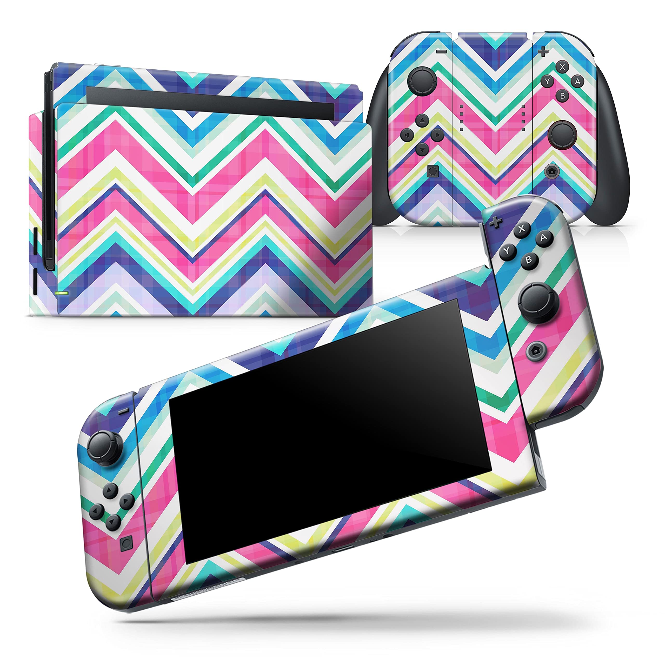 Nintendo Switch Pro Controller Skin - Scratch-Resistant Removable Vinyl Wrap Cover with Vibrant Pink & Blue Chevron Pattern - Perfect for Gaming Protection & Customization - Ideal for Nintendo Switch Pro Controller Owners & Gamers