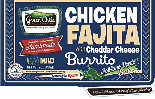 Green Chile Food Company Chicken Fajita with Cheddar Cheese Burrito - 7 oz (12 Pack) | Authentic Mexican Style Frozen Burritos for Quick Meals, Lunches & Snacks