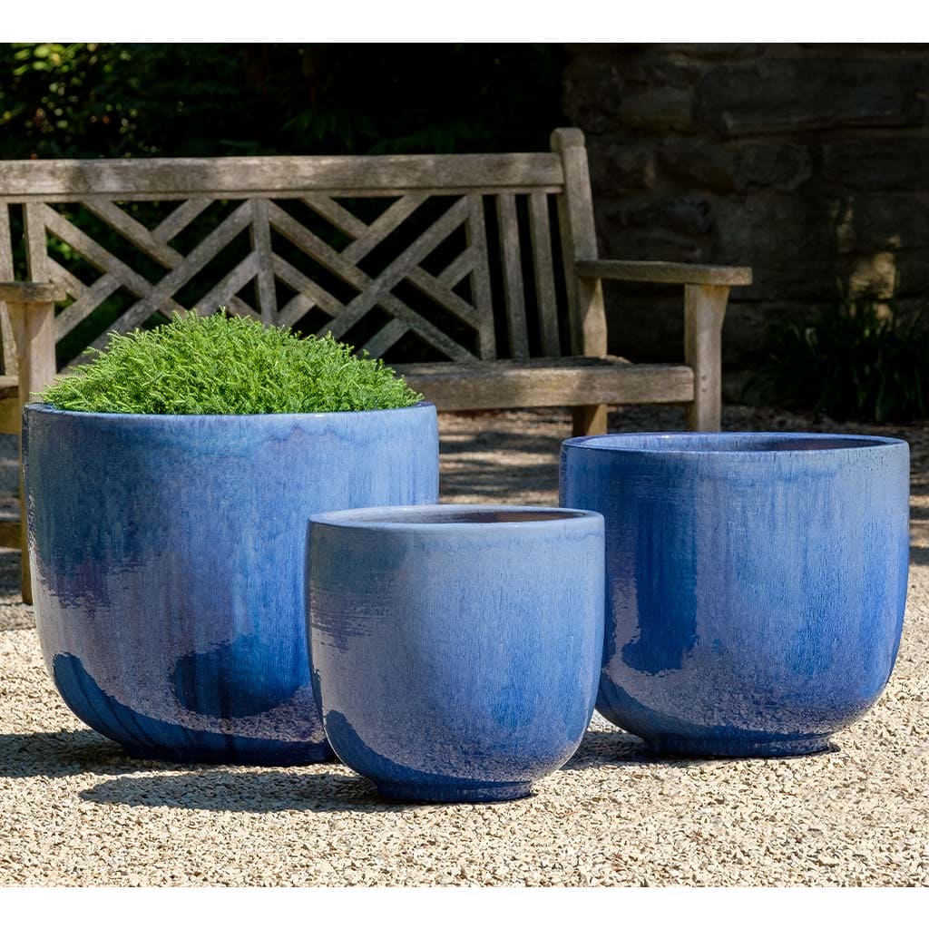 Campania International Mara Planter Set of 3 - Marrakesh Blue Ceramic Flower Pots for Indoor & Outdoor Plants - Perfect for Home, Garden, Patio, and Office Decor