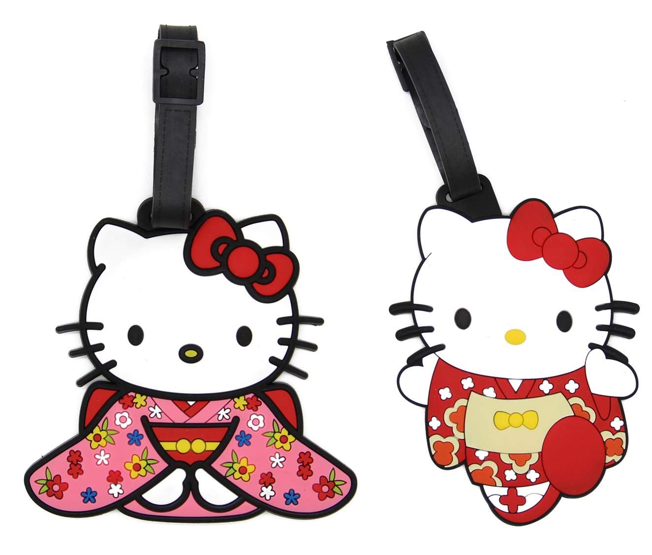 Anime Luggage Tags for Suitcases - 2 Pack Adjustable ID Tags with Cute Kitty in Kimono Design | Perfect for Travel, Backpacks & Kids' Luggage Identification