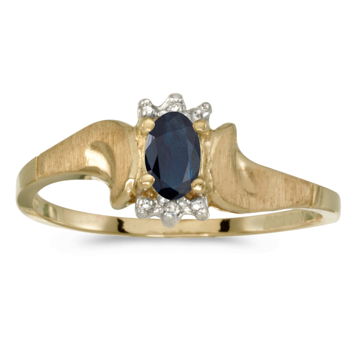 14K Yellow Gold Oval Sapphire and Diamond Ring - Elegant Satin Finish for Engagement, Wedding, or Anniversary Gifts