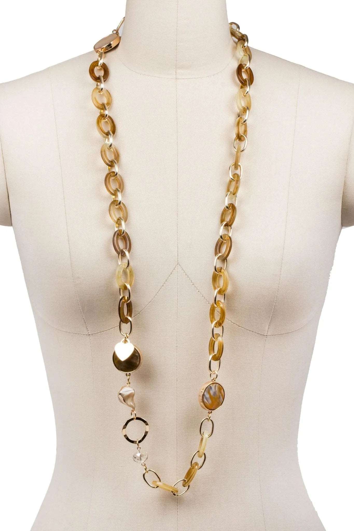 Elegant Gold Metal Amber Long Chain Crystal Necklace for Women - Perfect for Evening Parties, Weddings & Special Occasions