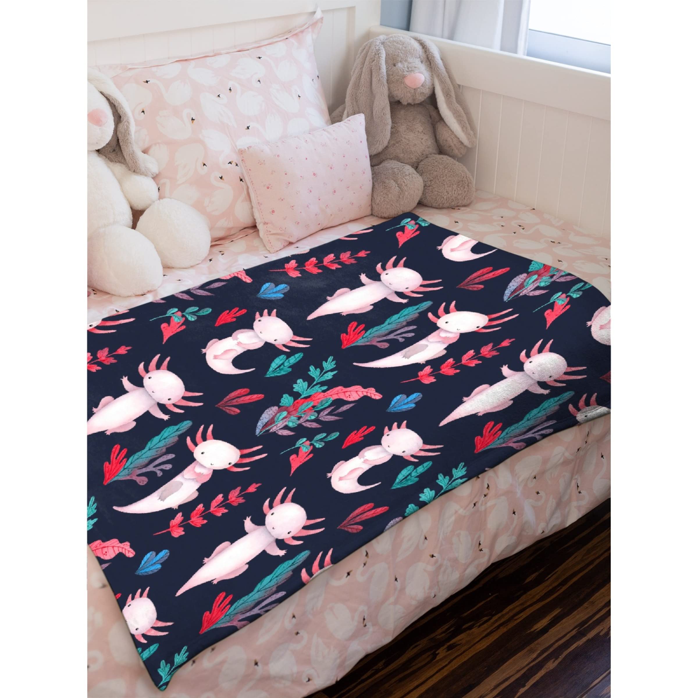 Super Soft Pink Axolotl Plush Blanket - 40x30 Inch Cuddly Throw for Baby Girls, Bed, Couch & Sofa - Perfect Gift for Kids & Axolotl Lovers (Avalokitesvara Inspired Design) | Great for Nursery, Lounging & Cozy Movie Nights