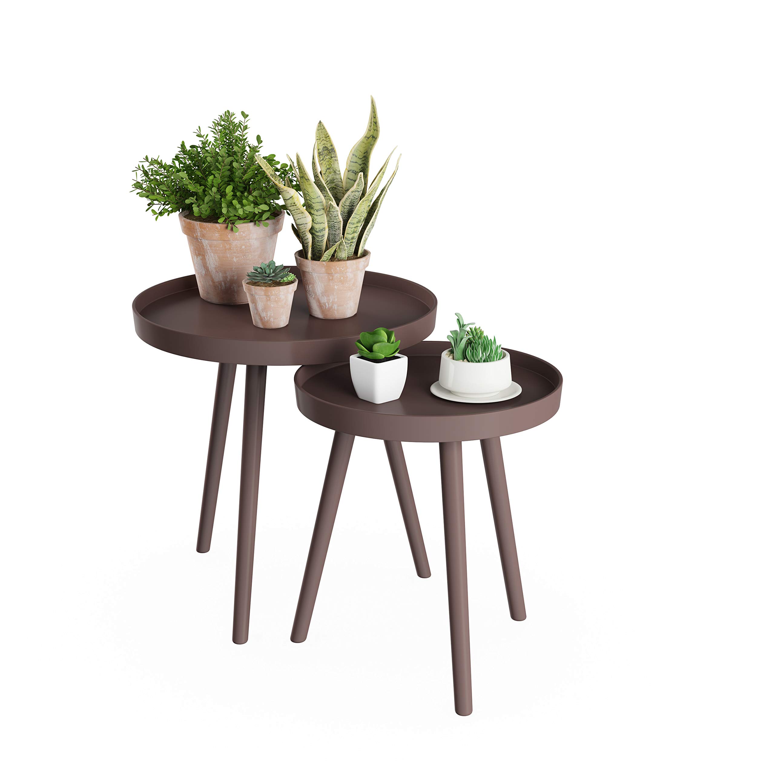 Lavish Home Nesting Side Tables - Set of 2 Round End Tables for Living Room, Bedroom, or Home Office - Mid-Century Modern Accent Table Set with Tray Tops - Brown Wood Nightstands - Perfect for Small Spaces, Coffee Table Alternatives & Stylish Home Decor