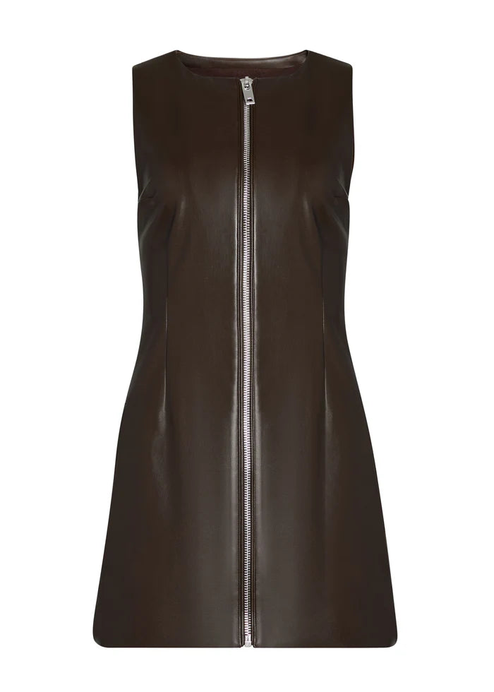 Aria Vegan Leather Mini Dress - Ash Brown | Stylish & Sustainable Fashion for Women | Perfect for Parties, Dates & Night Out
