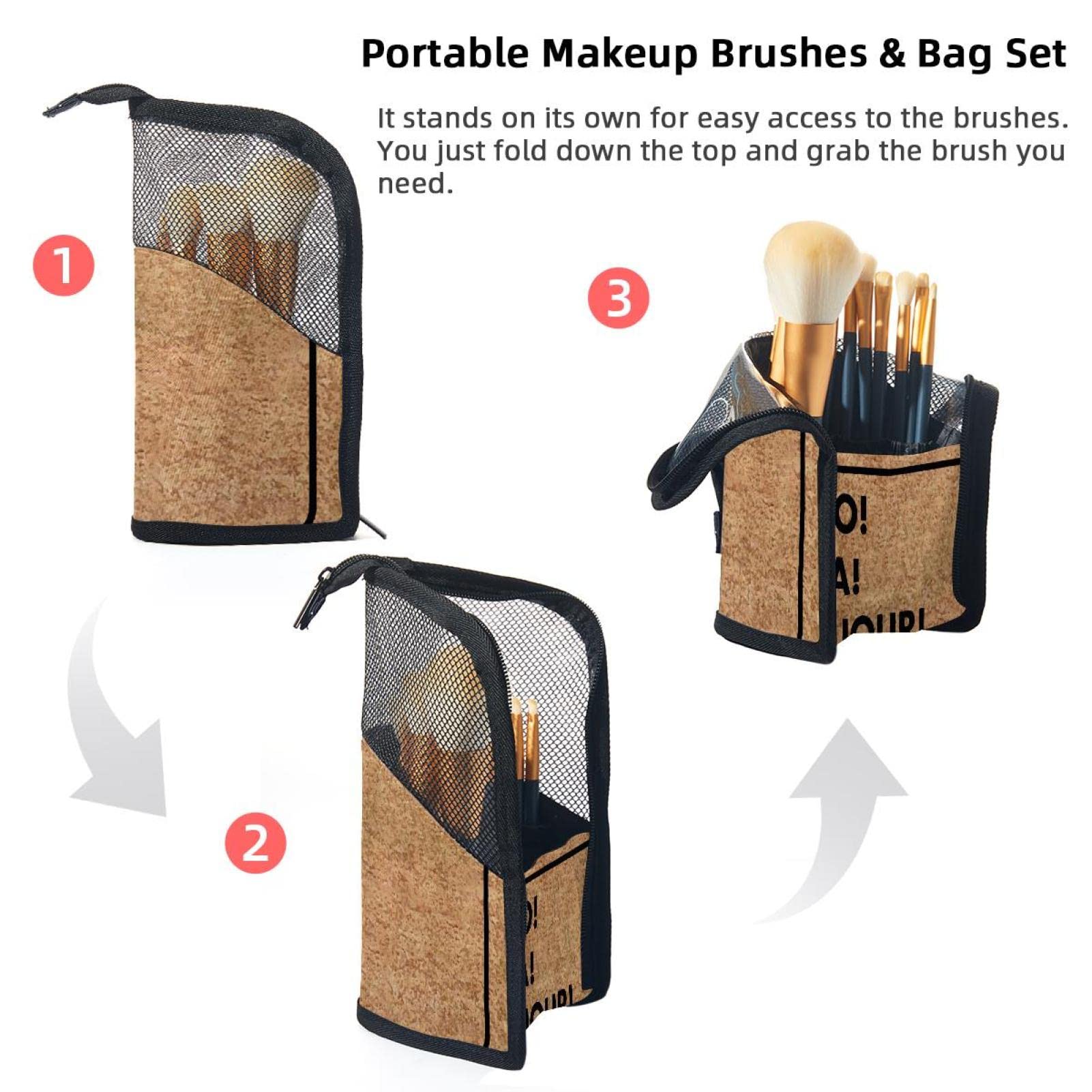 12-Piece Makeup Brush Organizer Bag with Hello in Different Languages - Portable Travel Cosmetic Brush Holder Case for Makeup Artists & On-the-Go Beauty Essentials