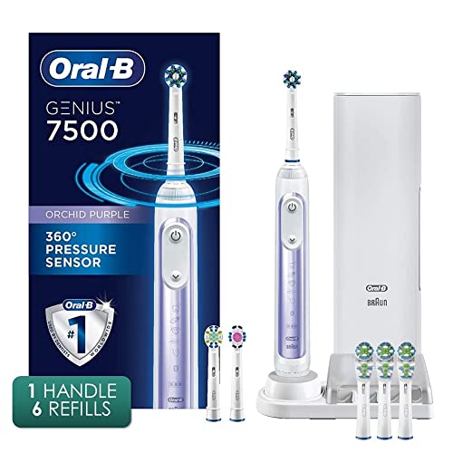 Oral-B 7500 Electric Toothbrush with 6 Brush Heads, Travel Case & Smart Pressure Sensor - Orchid Purple | Rechargeable Toothbrush for Adults, Perfect for Travel & Daily Oral Care