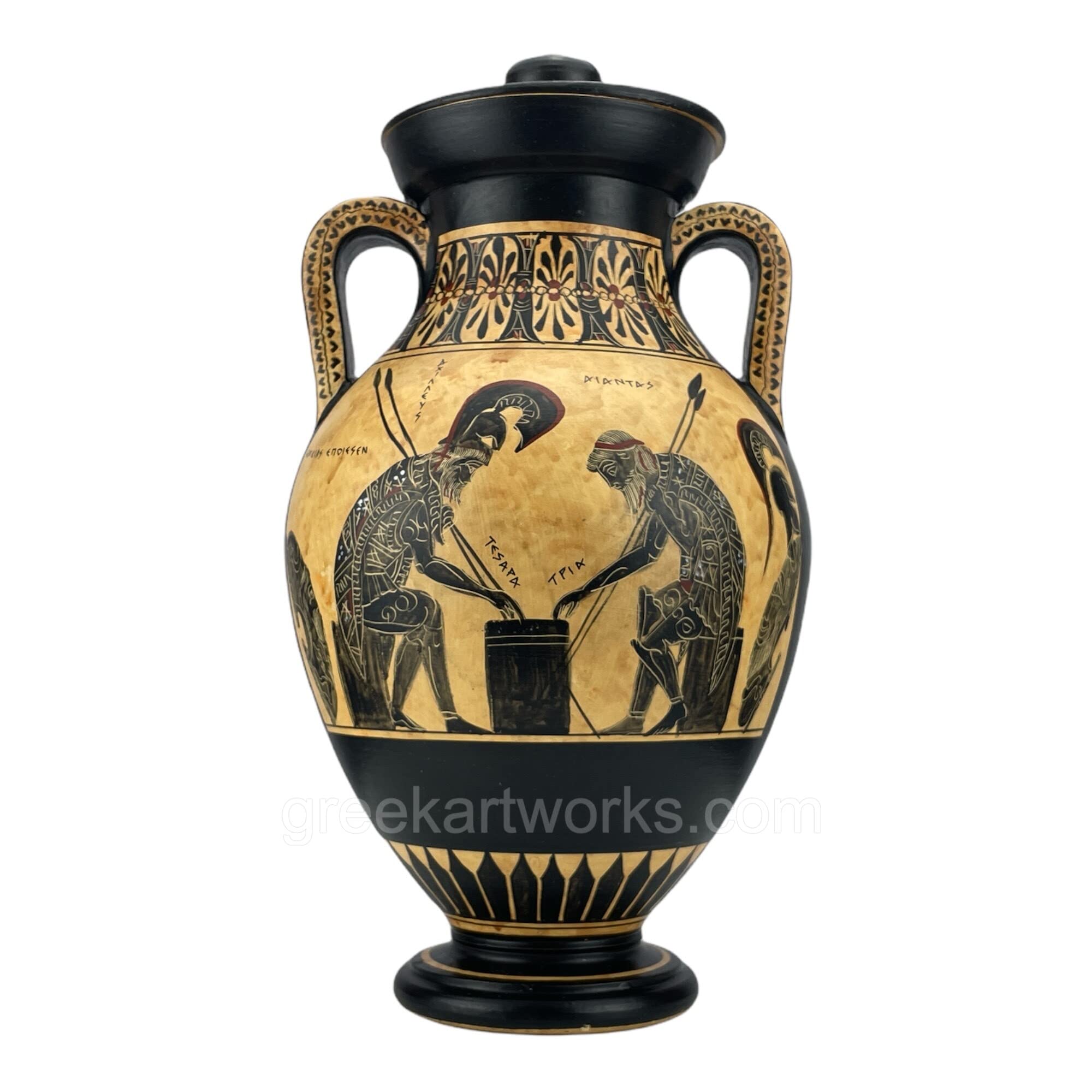 Handmade Achilles & Ajax Ancient Greek Amphora Vase Replica - Museum-Quality Ceramic Art for Home Decor, Wedding Gift & Greek Mythology Lovers
