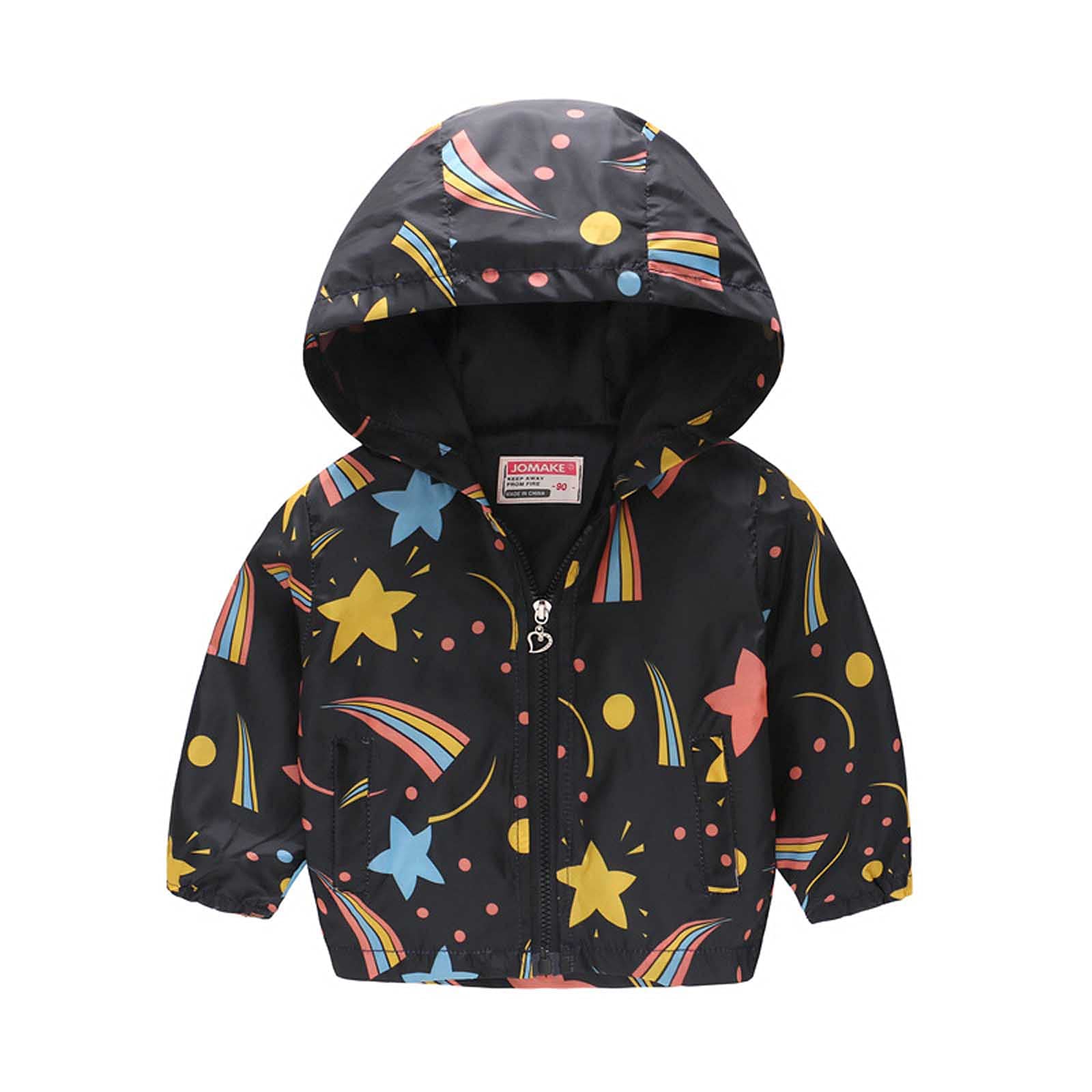 Toddler Boys & Girls Cartoon Print Hooded Jacket - Lightweight Zipper Windproof Coat for Spring (1-6 Years) | Perfect for Outdoor Play & Casual Wear