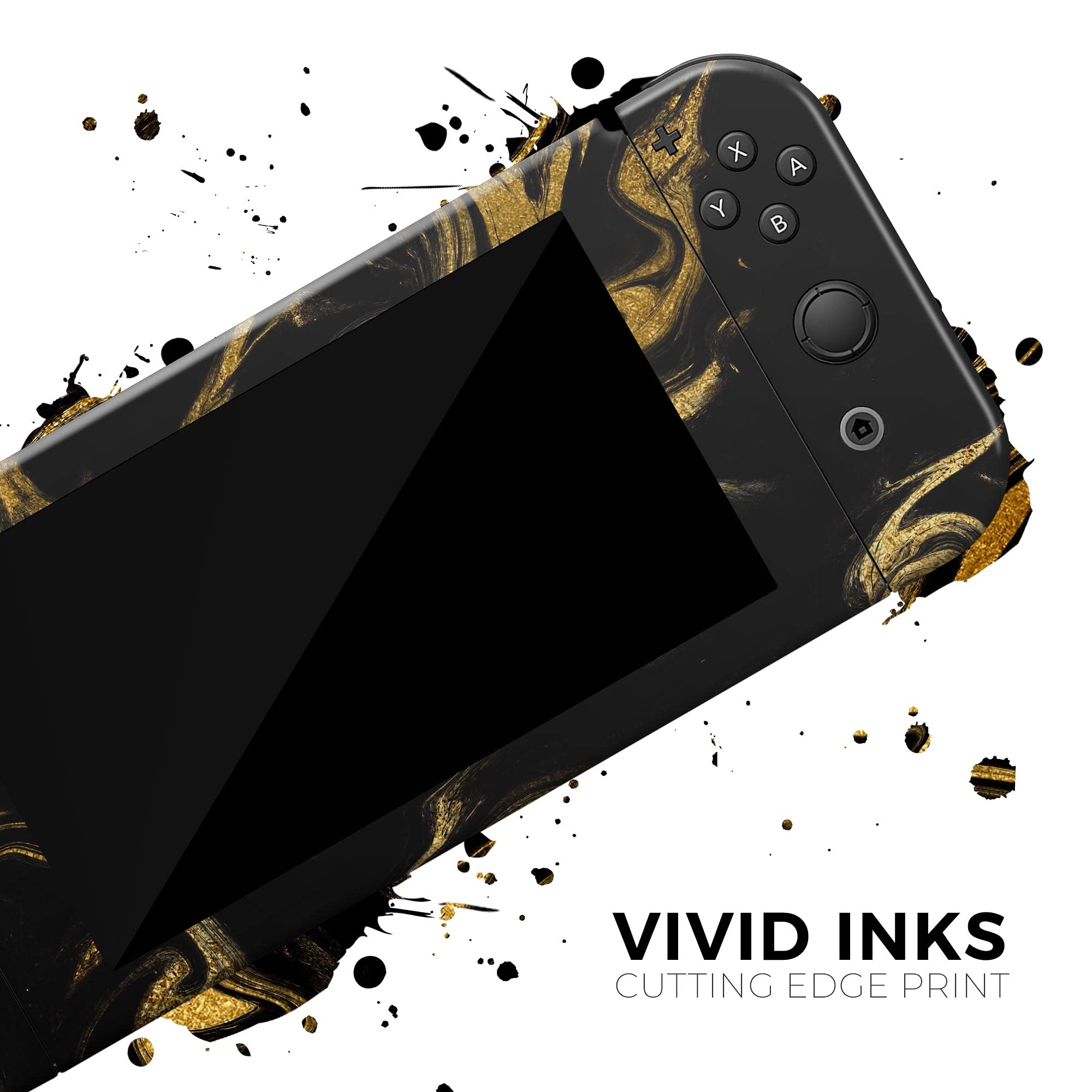 Nintendo Switch Lite Skin Decal - Black & Gold Marble Vinyl Wrap Cover | Scratch-Resistant, Removable Protective Case | Perfect for Gaming, Travel & Personalization