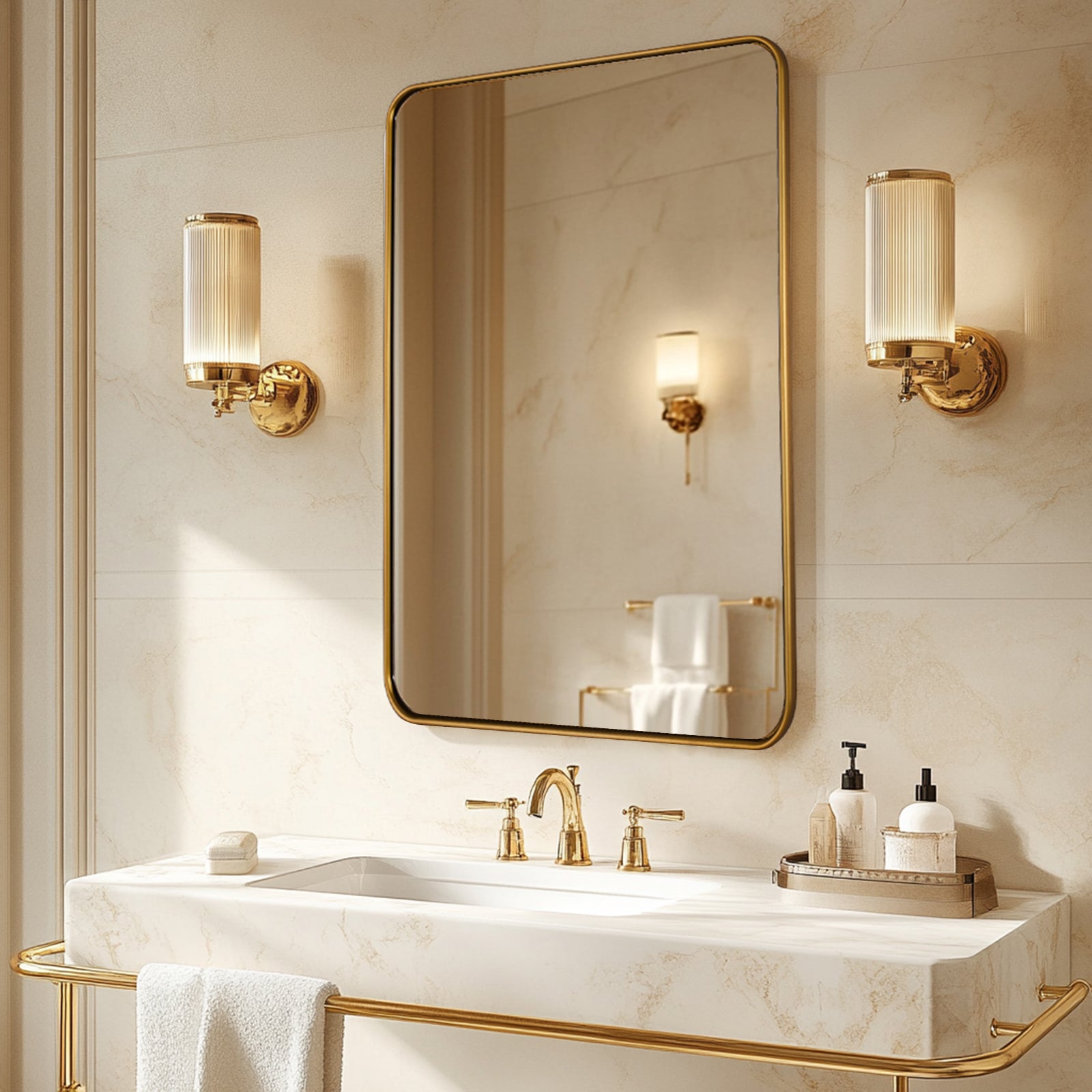 Modern Rounded Rectangular Bathroom Wall Mirror with Aluminum U-Tube Frame - Perfect for Vanity, Powder Room, and Contemporary Home Decor
