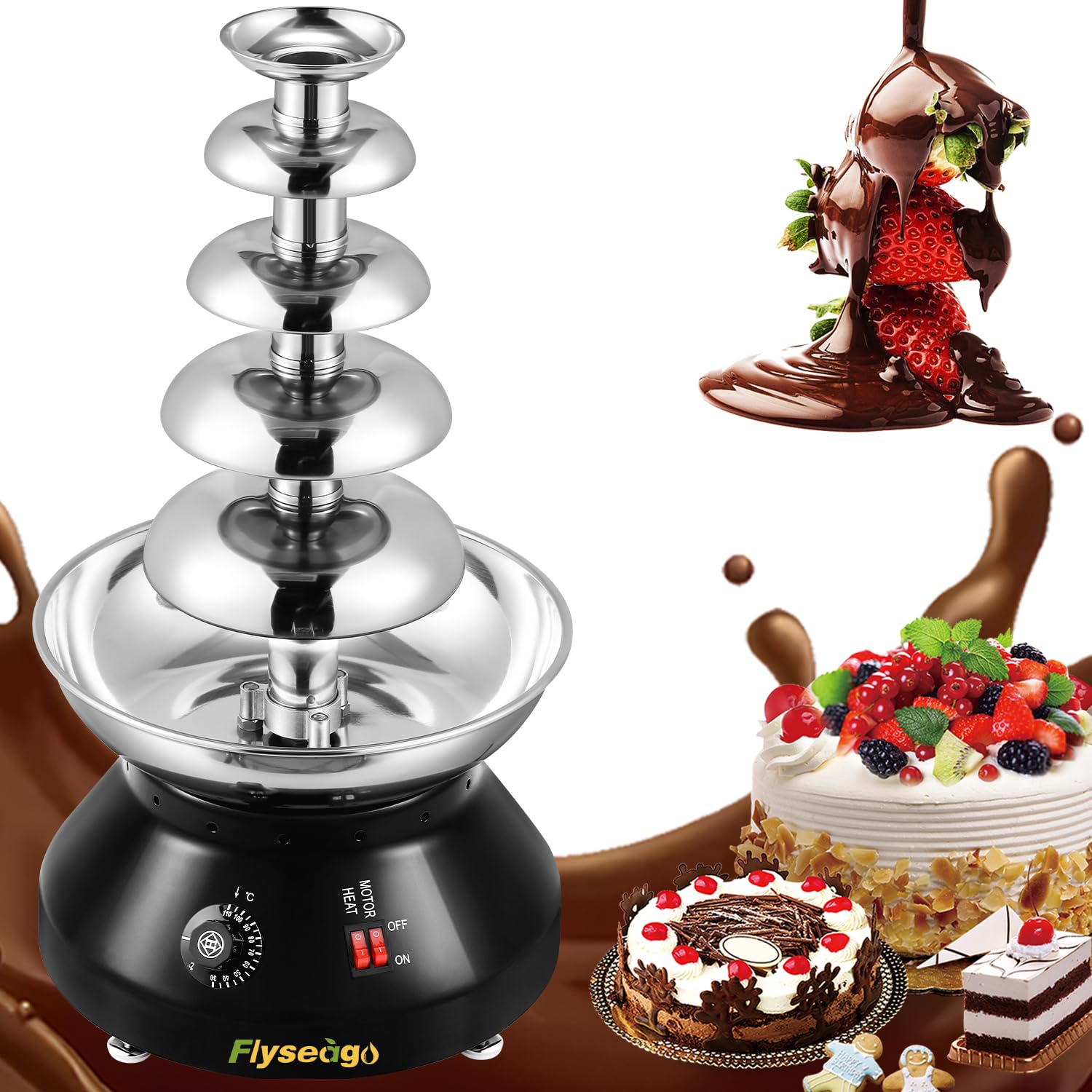 Commercial Chocolate Fountain Machine - 5 Tier 7-Pound Stainless Steel Hot Chocolate & Cheese Melting Heater for Parties, Weddings, Events | Perfect for Nacho Cheese, Dessert Buffets & Catering (Flash Black)