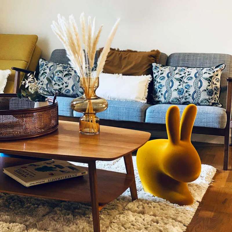 Qeeboo Velvet Rabbit Chair - Modern Kids Room Decor, Playroom Seating & Whimsical Nursery Furniture for Girls & Boys