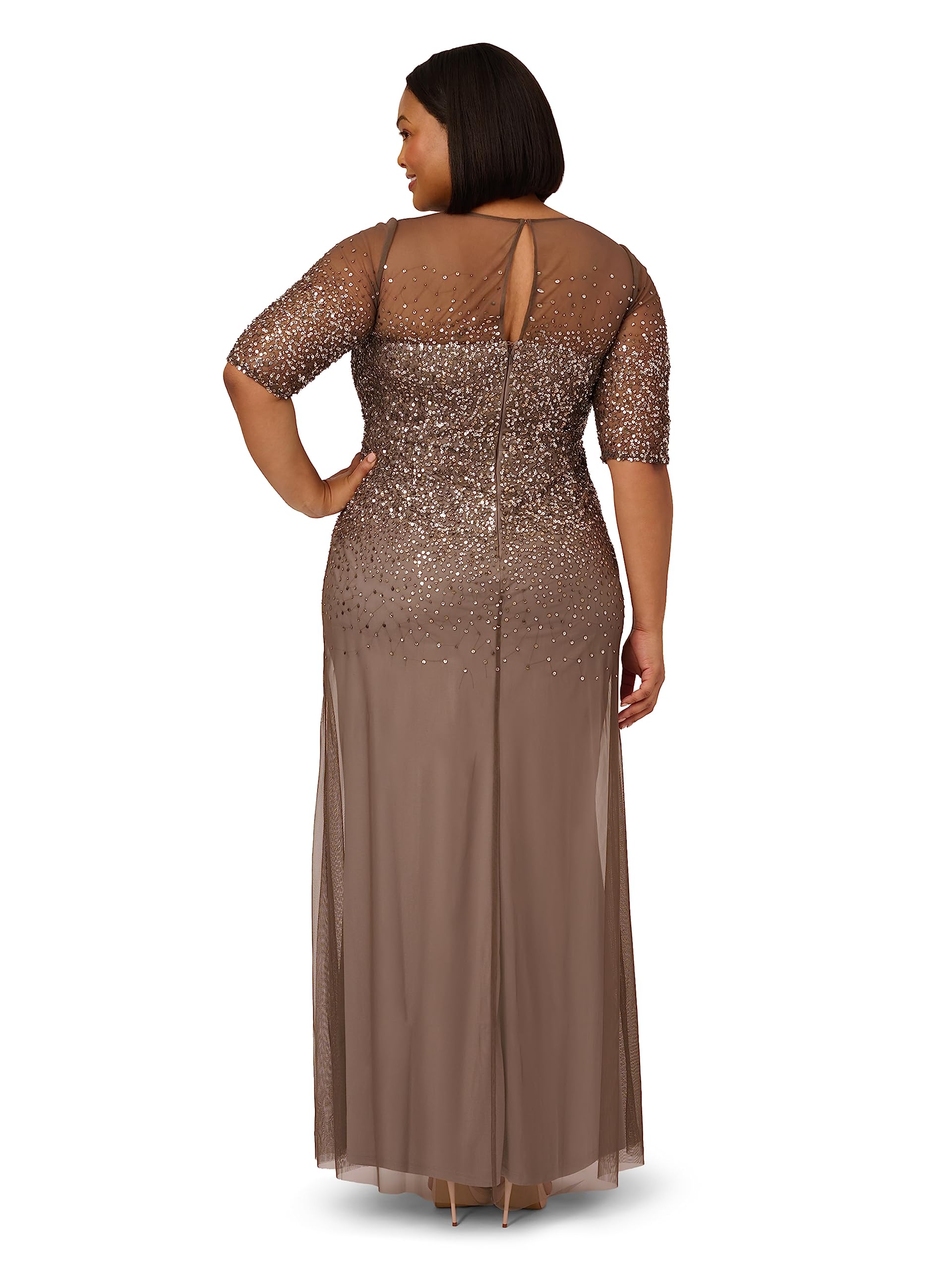 Adrianna Papell Women's Plus Size Beaded Illusion Gown - Elegant Evening Dress for Prom, Wedding & Special Occasions