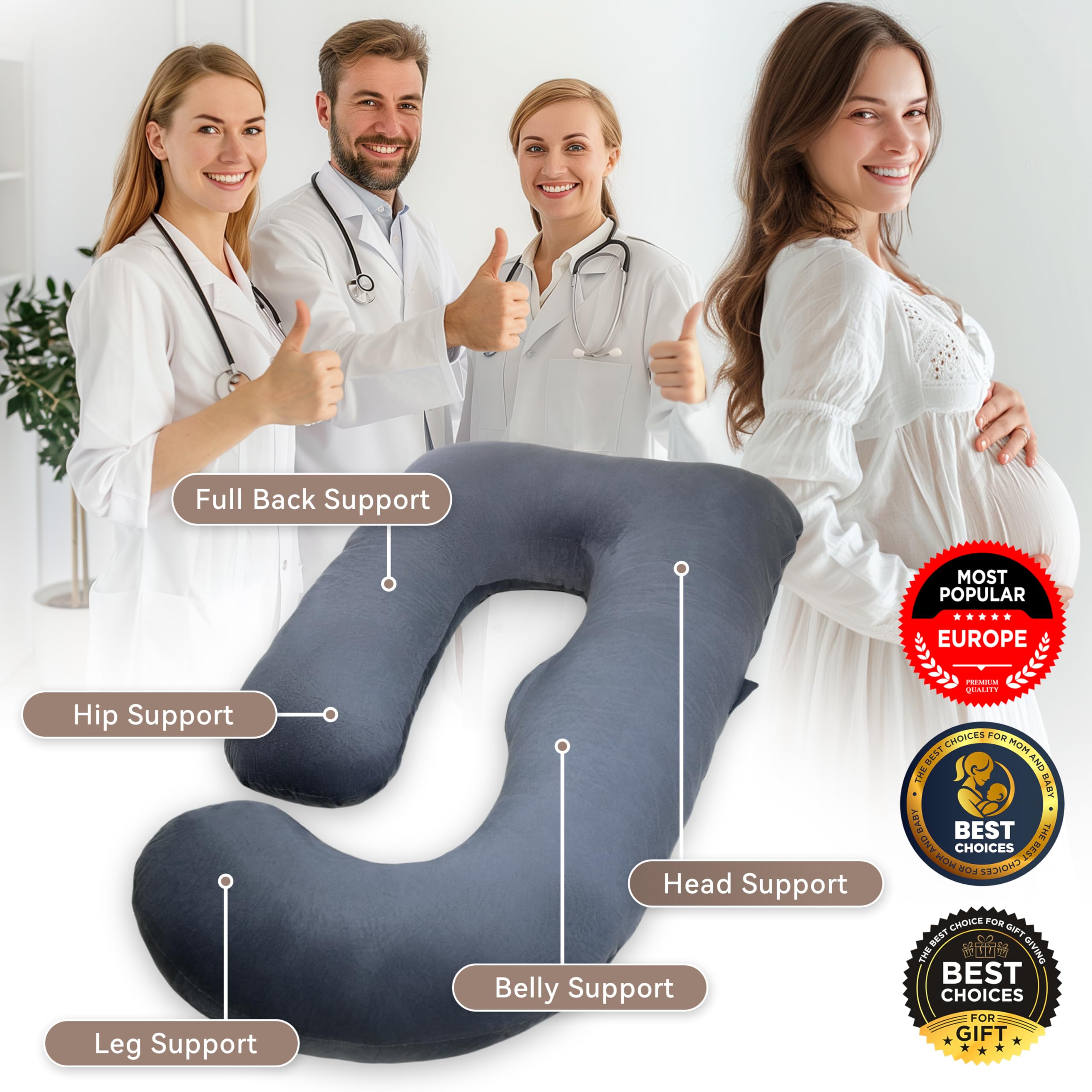 PinkFroggie U-Shape Pregnancy Pillow - Soft Maternity Support for Sleeping & Comfort