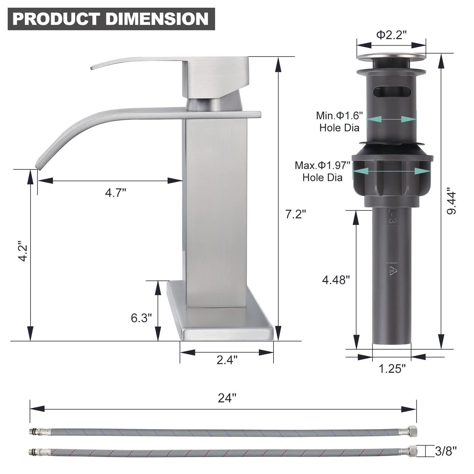 ARCORA Brushed Nickel Waterfall Bathroom Faucet - Single Hole Sink Mixer for Modern Bathrooms