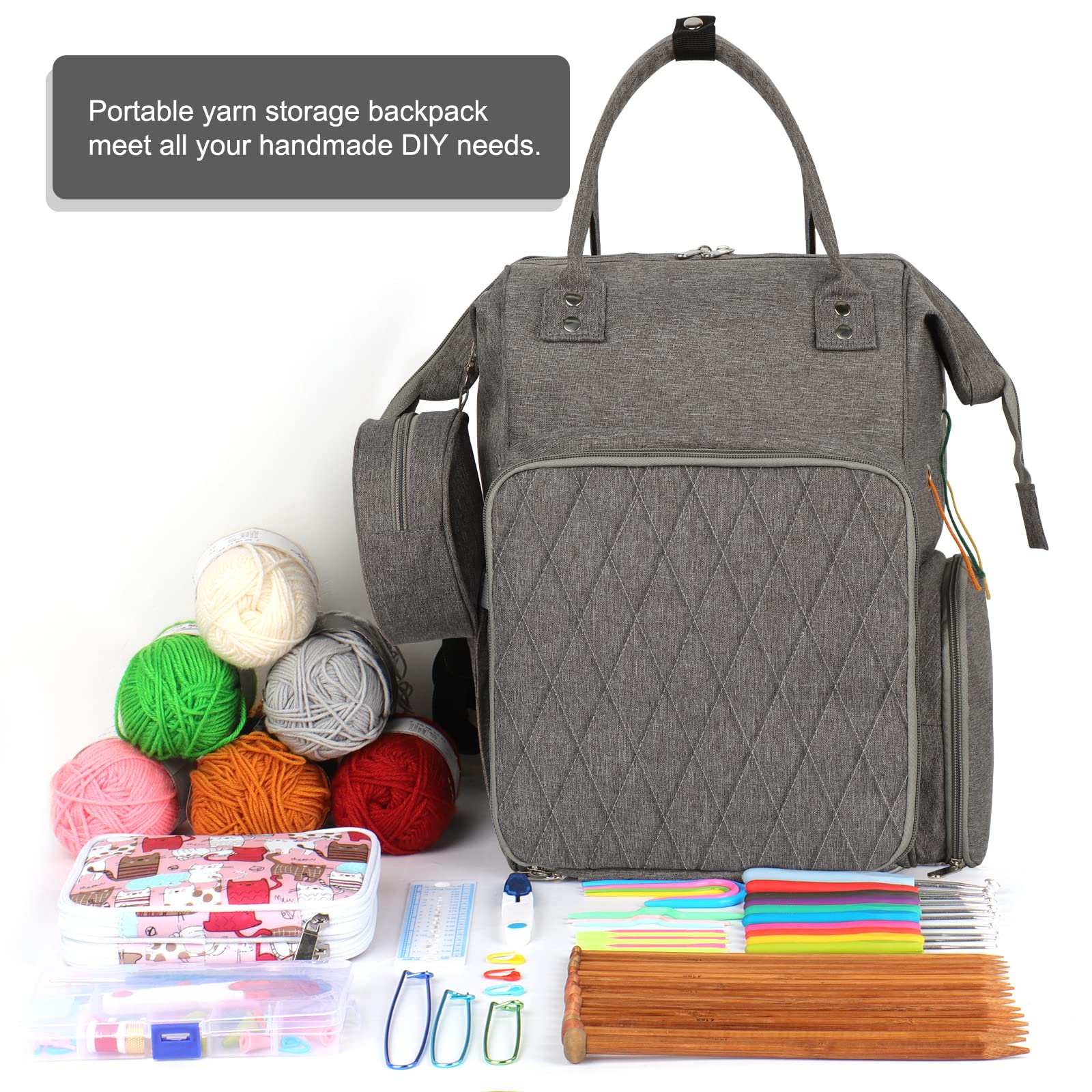 Aeelike Yarn Storage Backpack - Knitting Bag with Dividers for Crochet & Knitting Projects On-The-Go