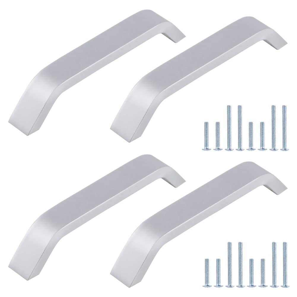 4PCS Modern Aluminum Alloy Cabinet Handles - 5.59 Inch Kitchen Drawer Pulls with Screws - Durable Cupboard Handles for Cabinets, Wardrobes & Furniture (Silver, Easy Installation) - Perfect for Home Kitchen Remodeling & DIY Projects