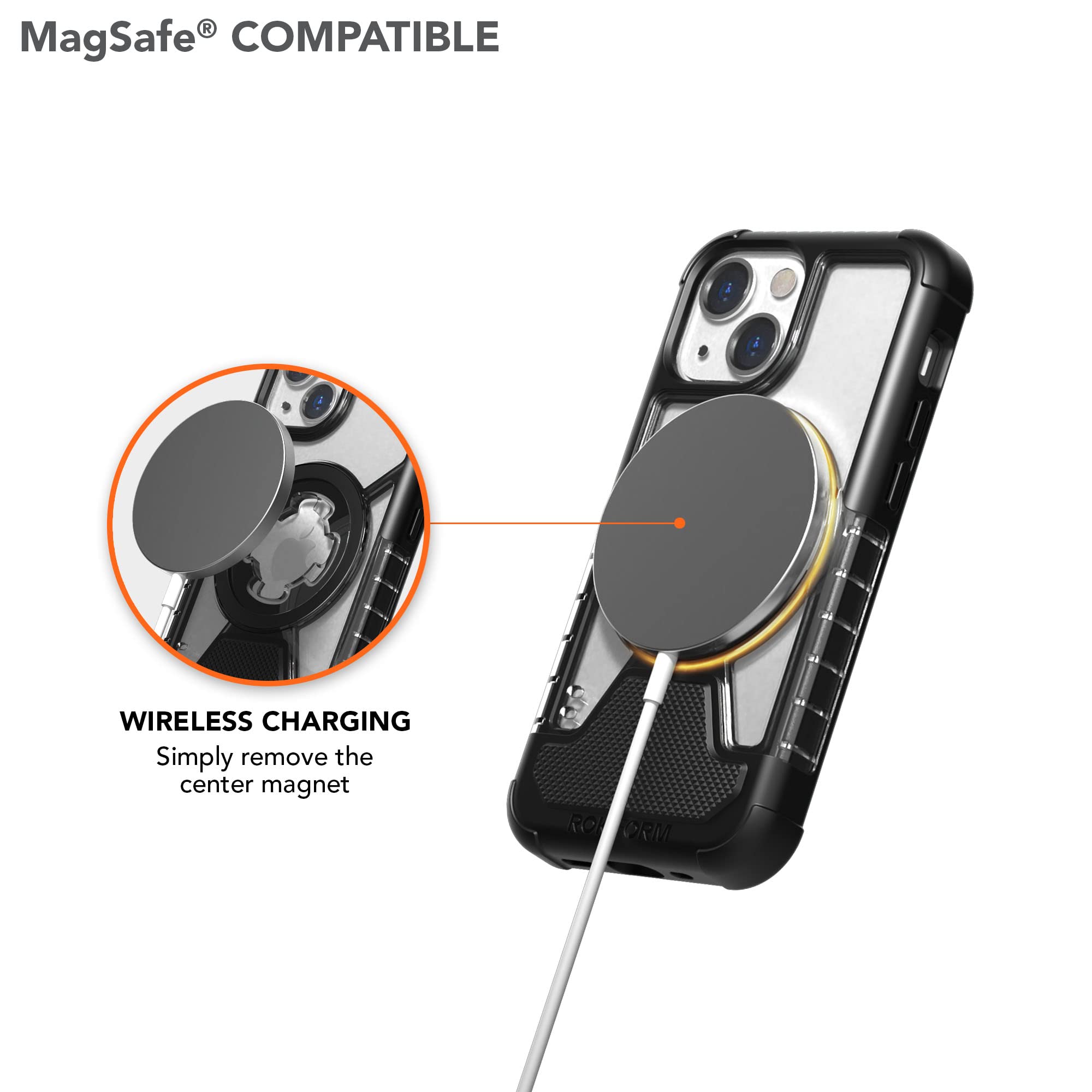 Rokform Crystal Series iPhone 13 Mini Case - Slim Magnetic Case with Roklock Rotating Lock, Double Magnet Plus MagSafe, Drop Tested Armor (Clear) - Perfect for Everyday Use and Outdoor Adventures