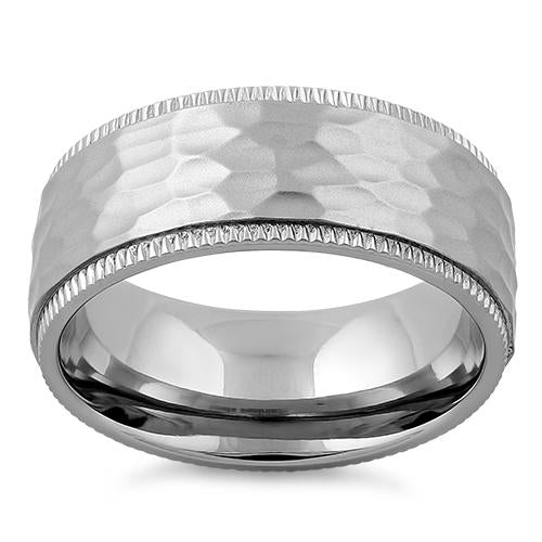 Vintage Hammered Stainless Steel Coin Edge Band Ring for Men & Women - Durable Unisex Jewelry for Everyday Wear, Weddings & Gifts