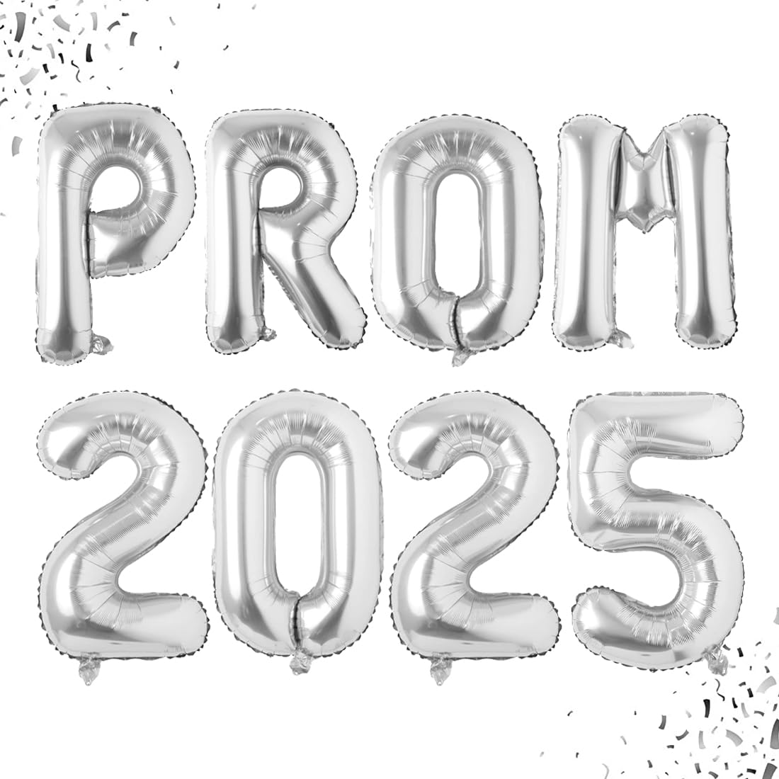2025 Prom Silver Mylar Balloons - 16 Inch Letter Balloons & Banner for Graduation, Birthday, Retirement Parties - Class of 2025 Congrats Grad Decorations - Perfect for School Dances, Photo Backdrops & Celebration Decor