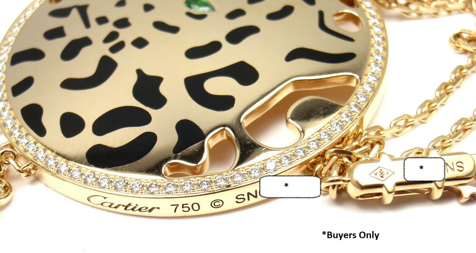 Authentic Cartier Panther 18K Yellow Gold Diamond Tsavorite Lacquer Necklace | Luxury Jewelry for Women | Perfect for Weddings, Anniversaries & Special Occasions