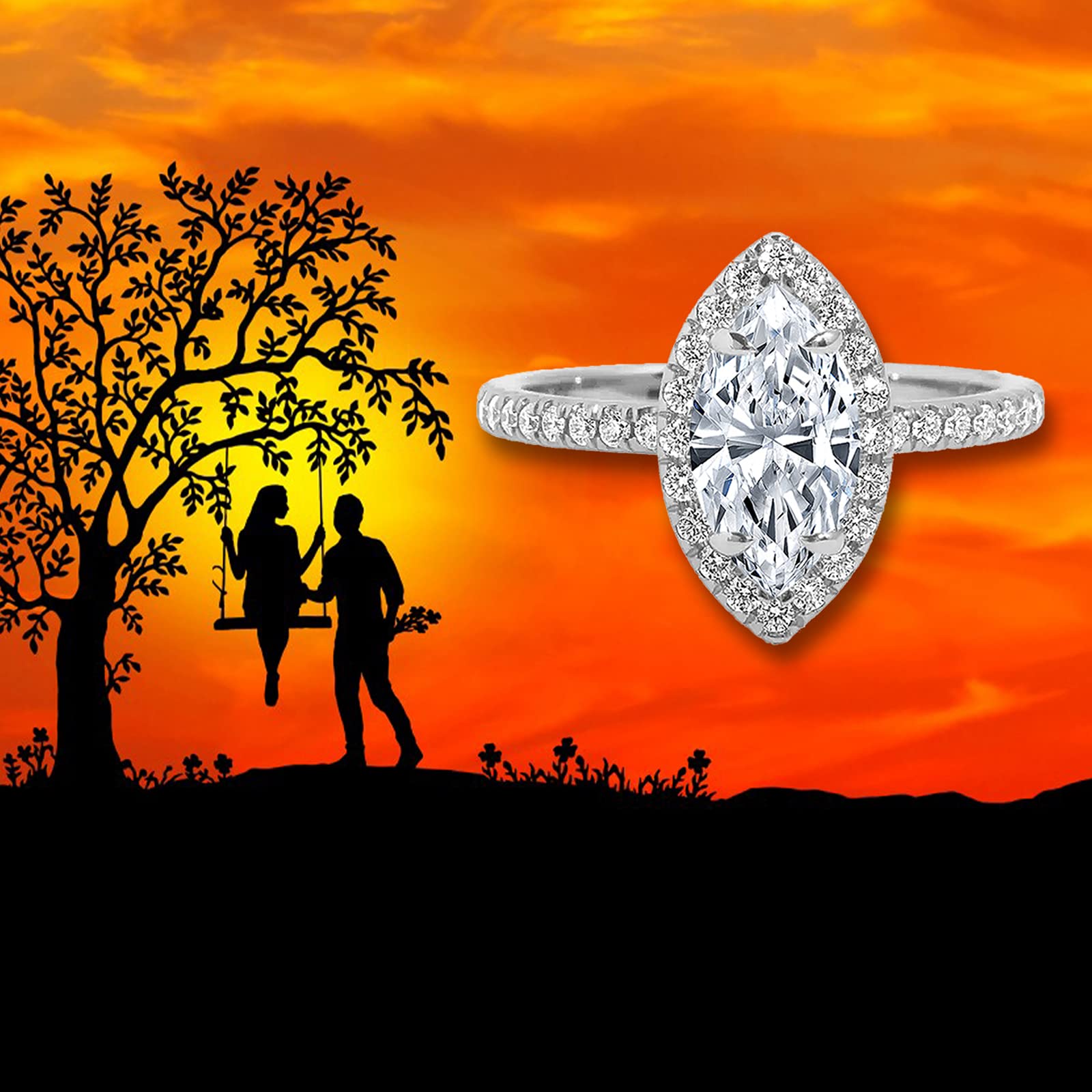 10K/14K/18K Marquise Moissanite Engagement Ring for Women - Solid Gold Wedding Band, Anniversary & Birthday Gift for Her - Perfect for Proposals, Vow Renewals & Special Occasions