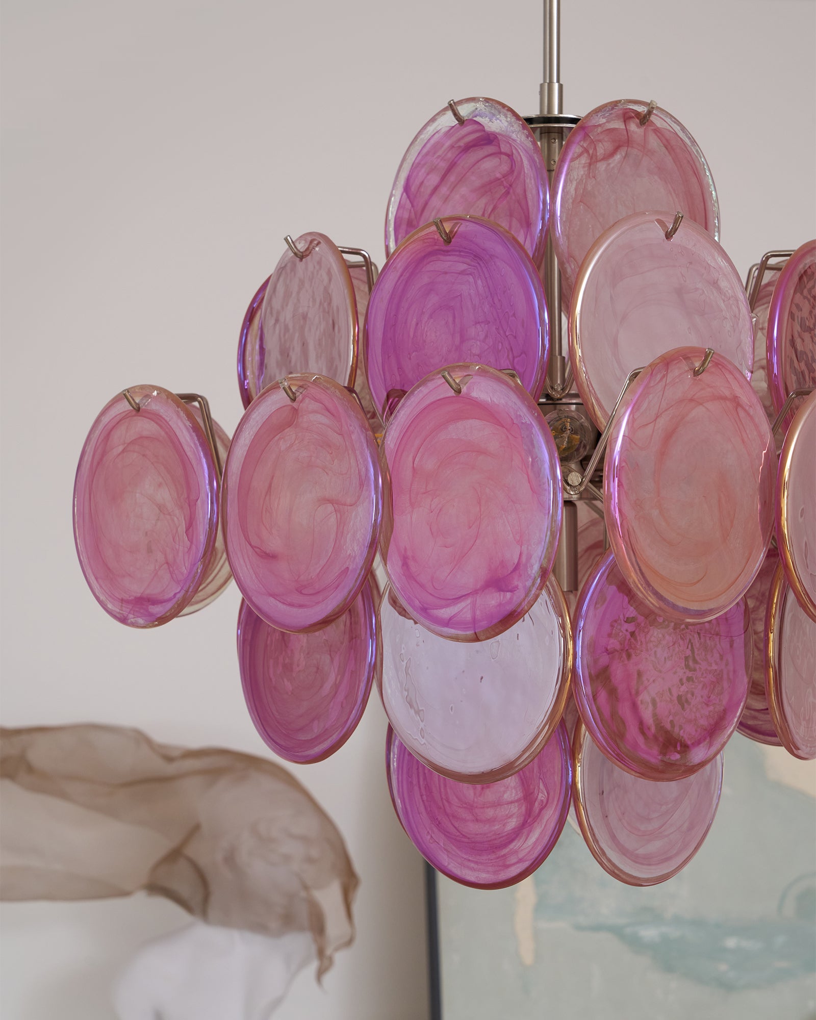 Elegant Aurelia Pink Murano Glass Chandelier - Handcrafted Italian Lighting Fixture for Dining Room & Bedroom Decor