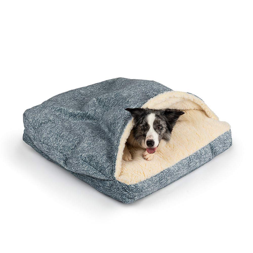 Snoozer Luxury Square Cozy Cave Dog Bed - Microsuede Pet Bed for Small Dogs, Palmer Indigo - Perfect for Indoor Use, Crate & Home Comfort
