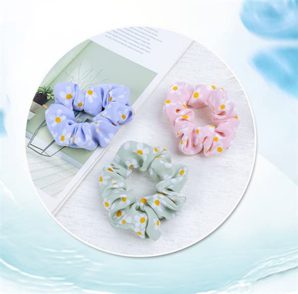 Daisy Scrunchies Hair Ties for Women & Girls - 5 Pack Satin Hair Bands with Daisy Flowers for Thick Hair - Soft Elastic Hair Accessories for Ponytails, Buns & Everyday Styling